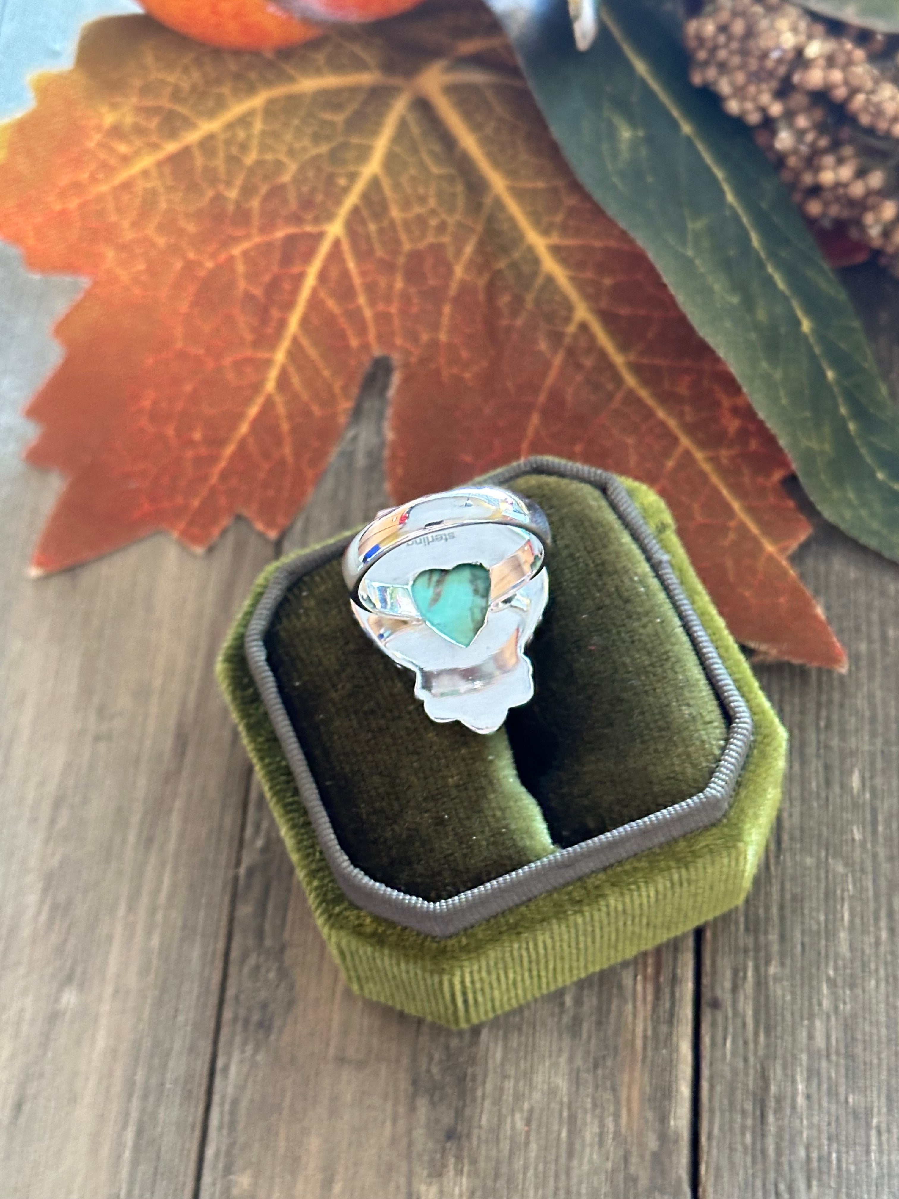 Southwest Handmade Kingman Turquoise & Sterling Silver Heart Ring