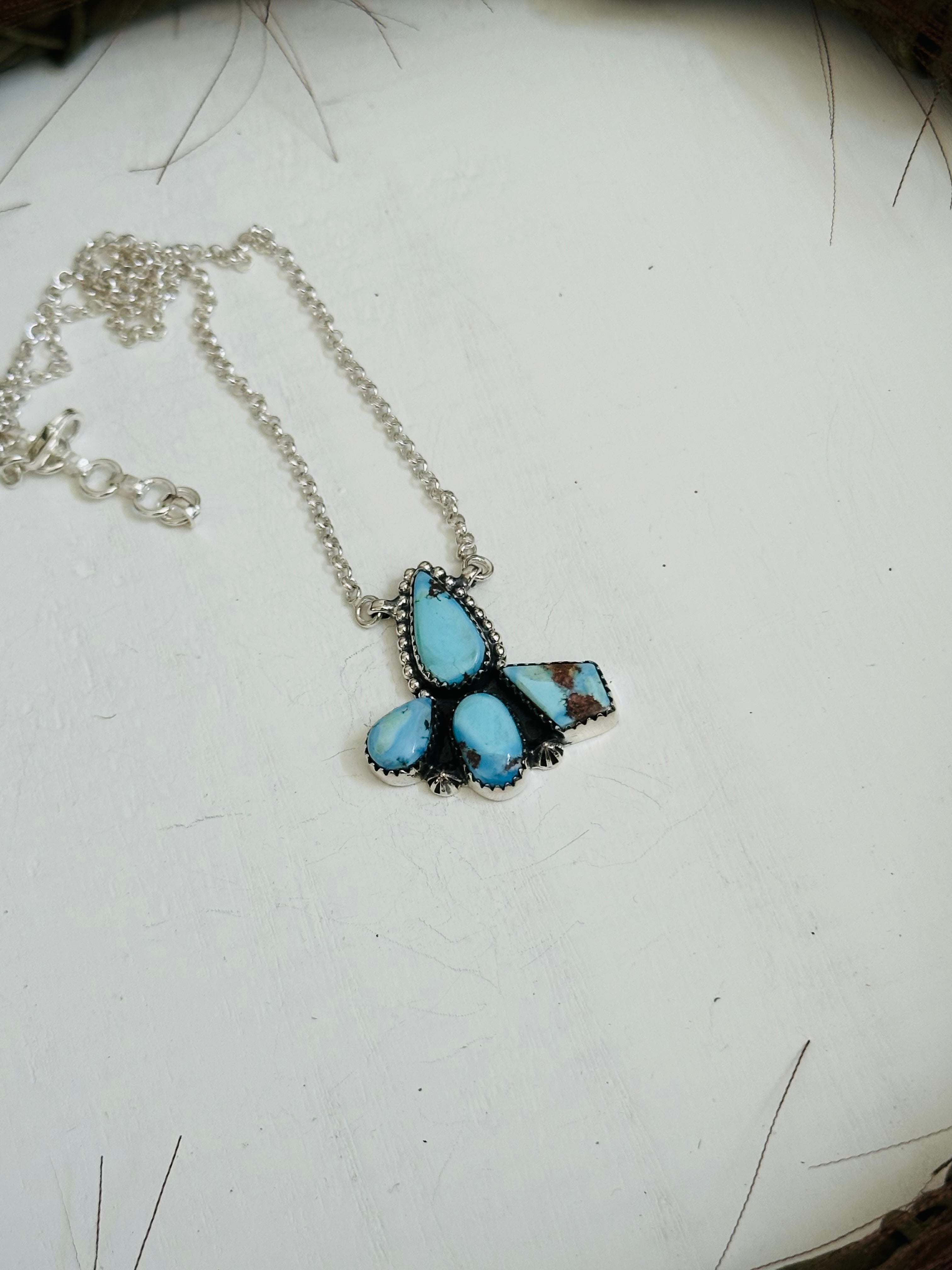 TTD “Blossom” Golden Hills Turquoise & Sterling Silver Cluster Necklace