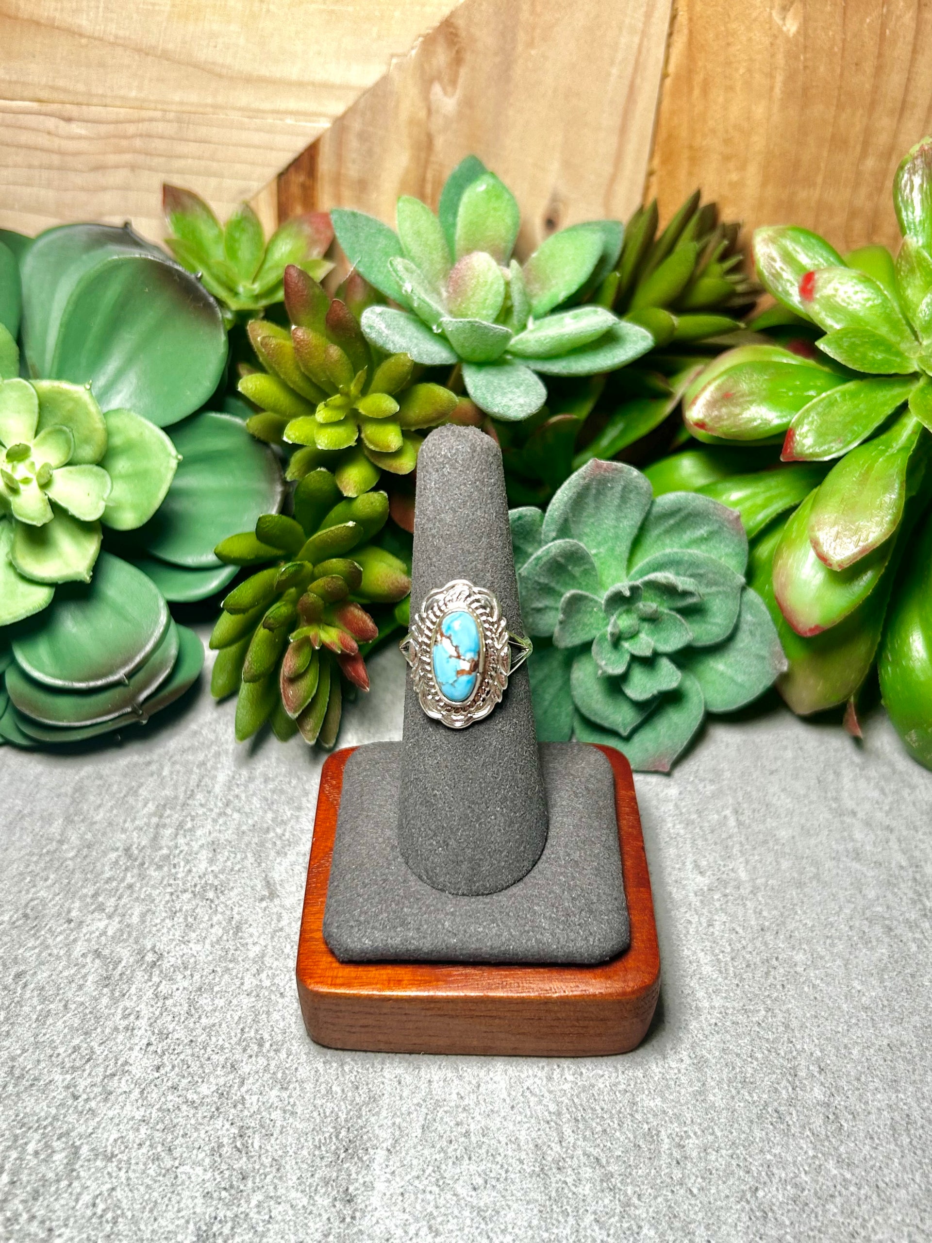 Virgil Chee Golden Hill Turquoise & Sterling Silver Ring Size 6.75