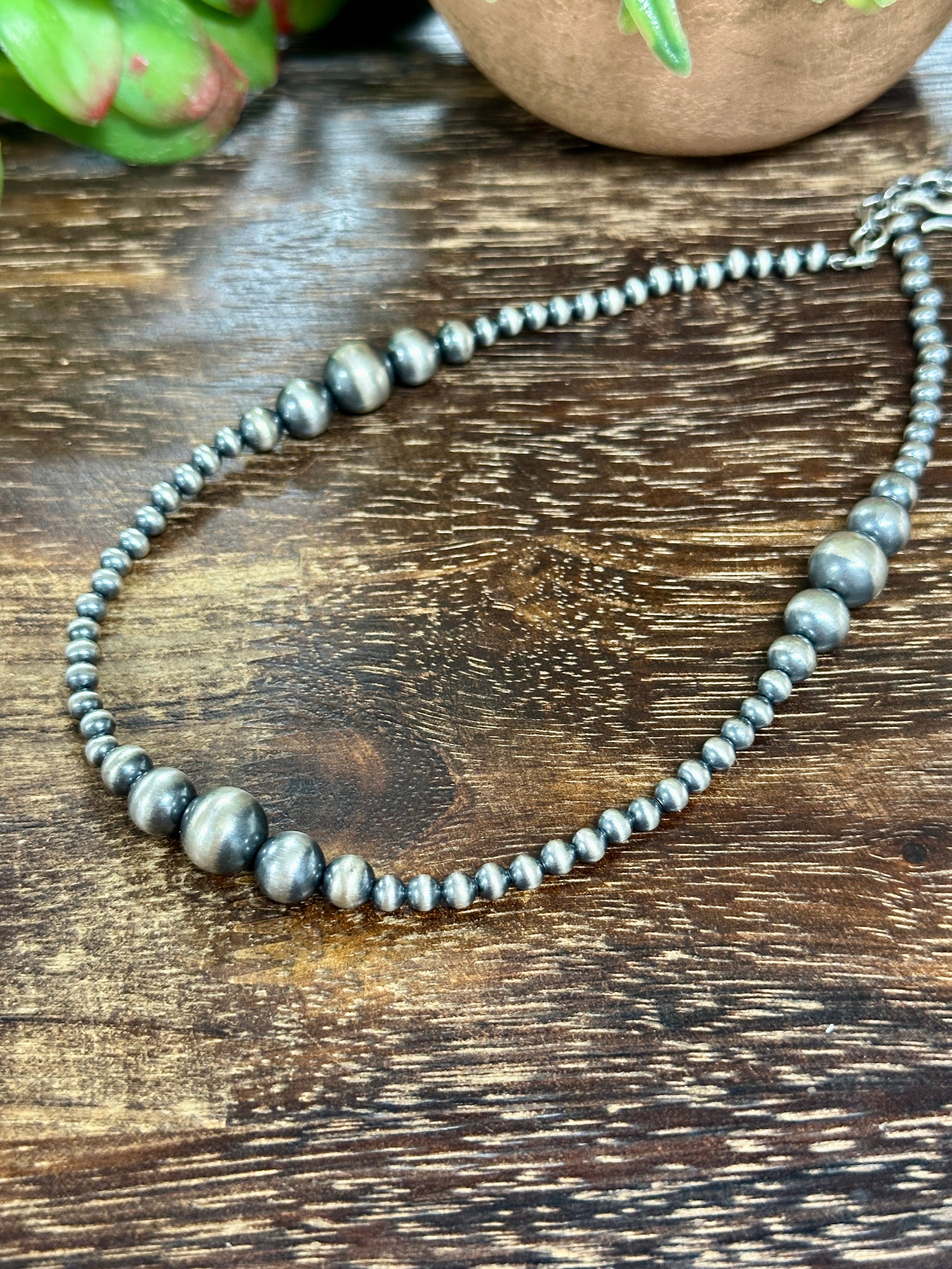 Southwest Handmade Sterling Silver Graduated Pearl Necklace