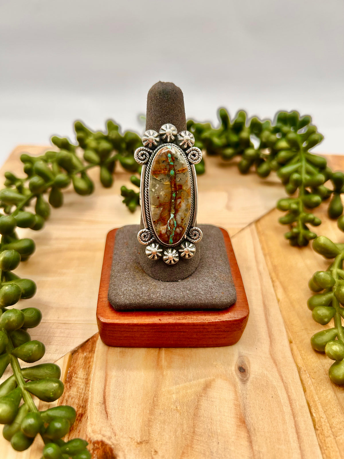 Navajo Made Royston Turquoise & Sterling Silver Ring Size 8.5