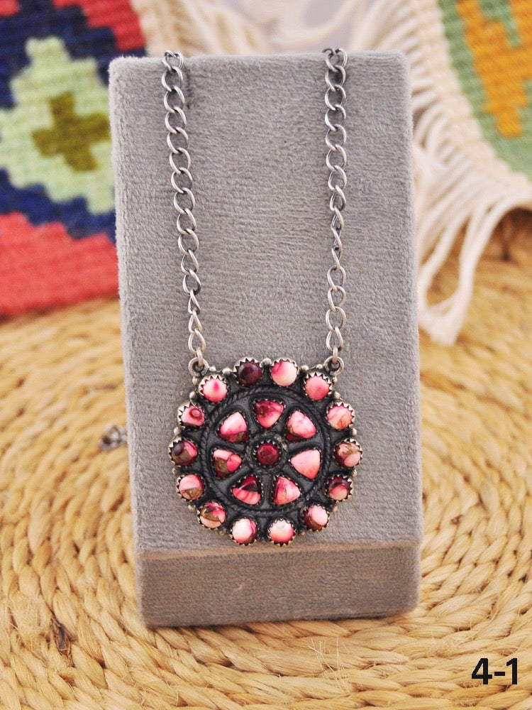Southwest Made Rose Dahlia & Sterling Silver Necklace