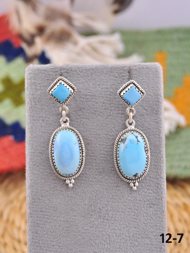 Southwest Handmade Golden Hill’s Turquoise & Sterling Silver Post Dangle Earrings