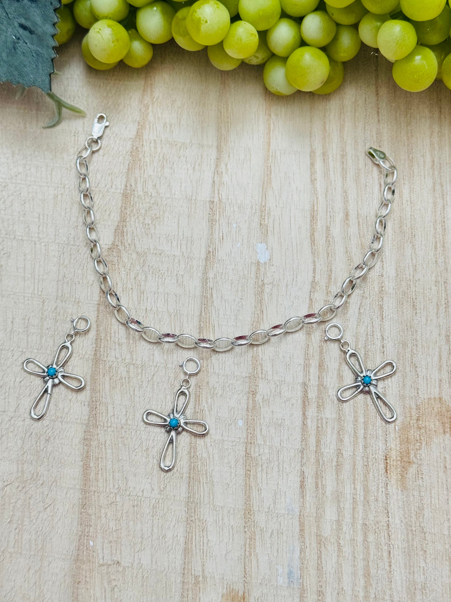 Navajo Made Turquoise & Sterling Silver Cross Cast Charms