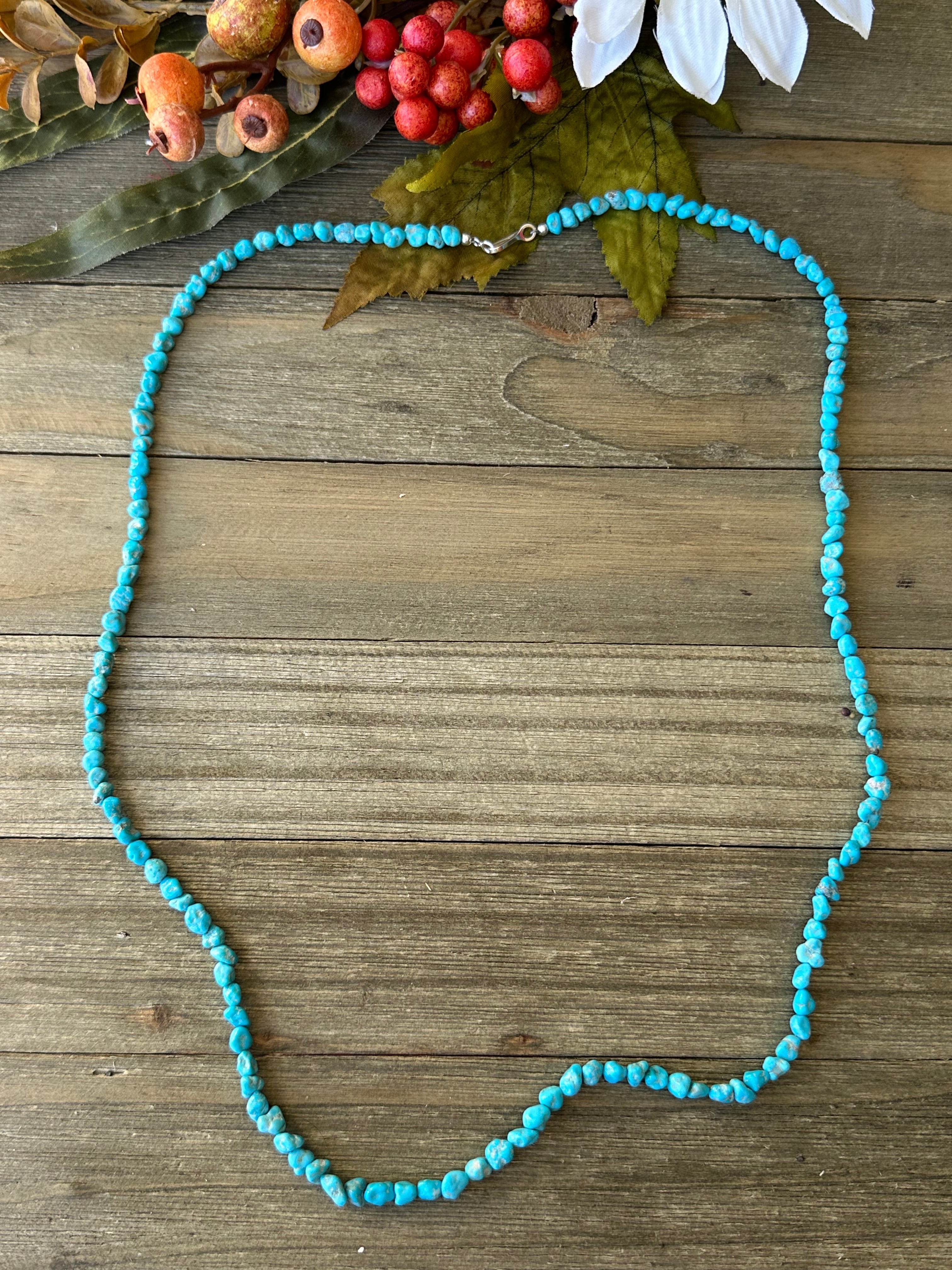 Navajo Strung Kingman Turquoise & Sterling Silver Beaded Necklace