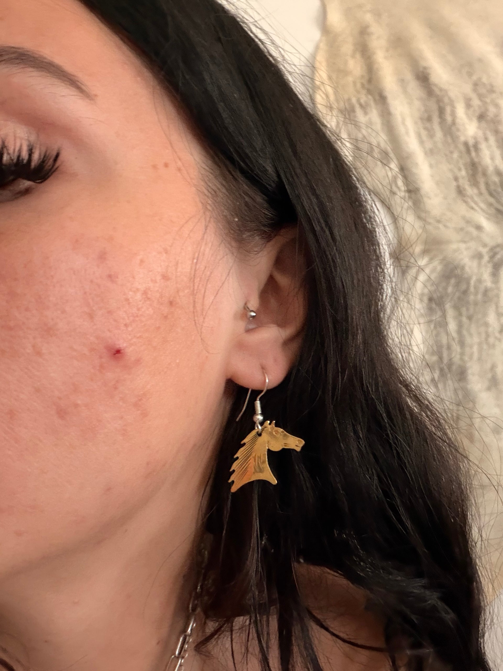 Navajo Made Copper & Sterling Silver Dangle Horse Earrings