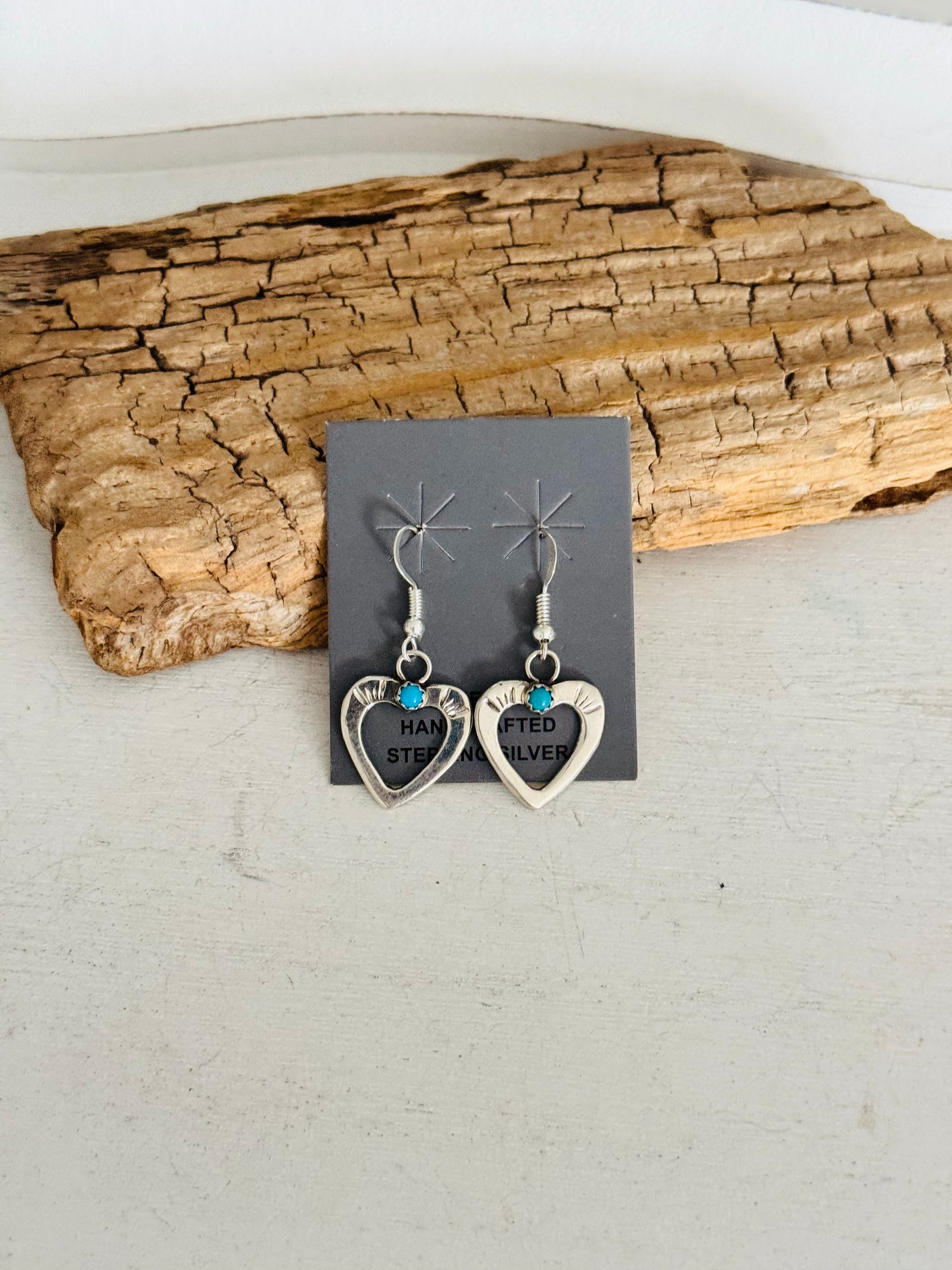 Navajo Made Sterling Silver Dangle Heart Earrings