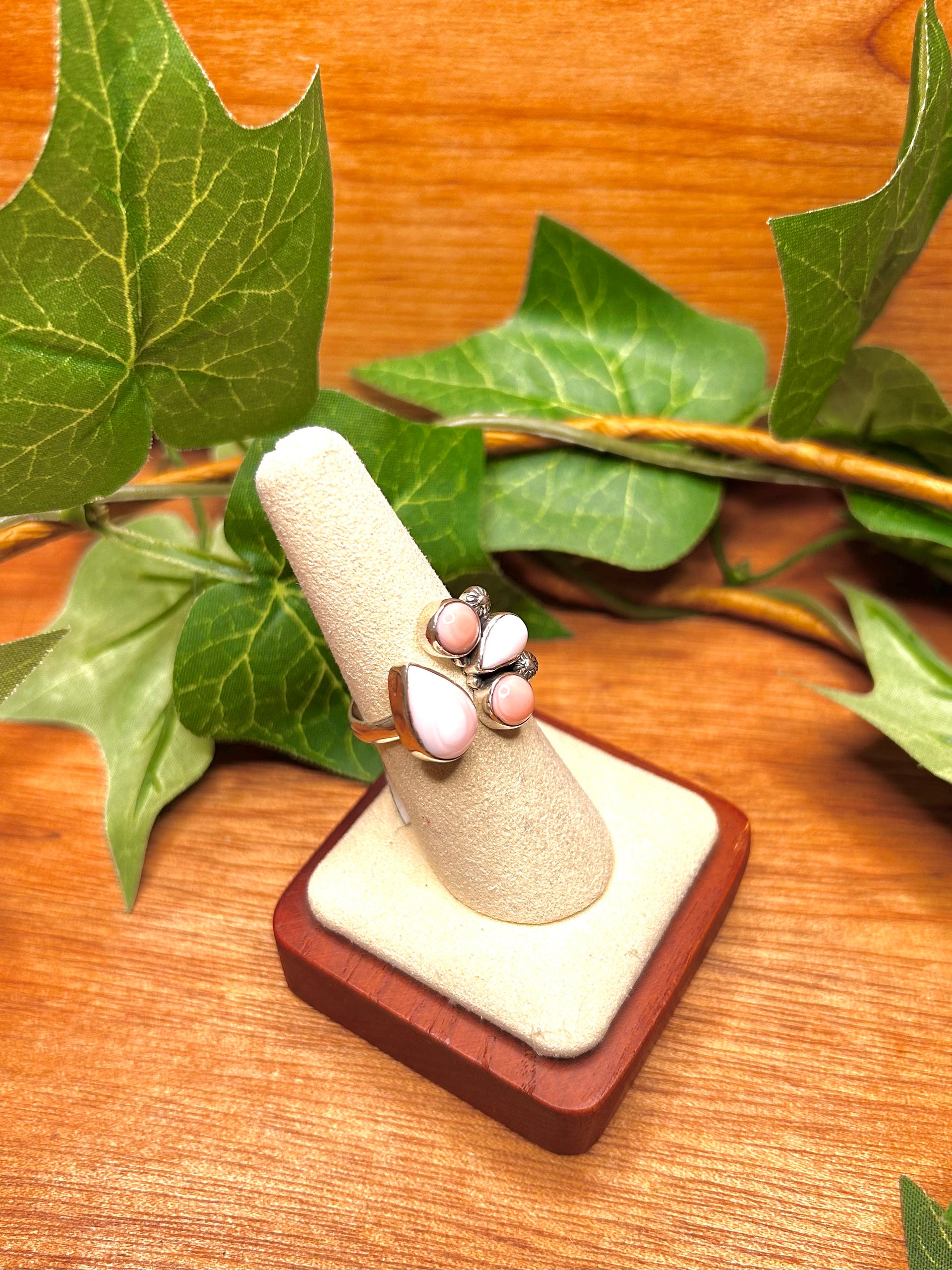 Southwest Made Pink Conch & Sterling Sliver Cluster Ring Size 7