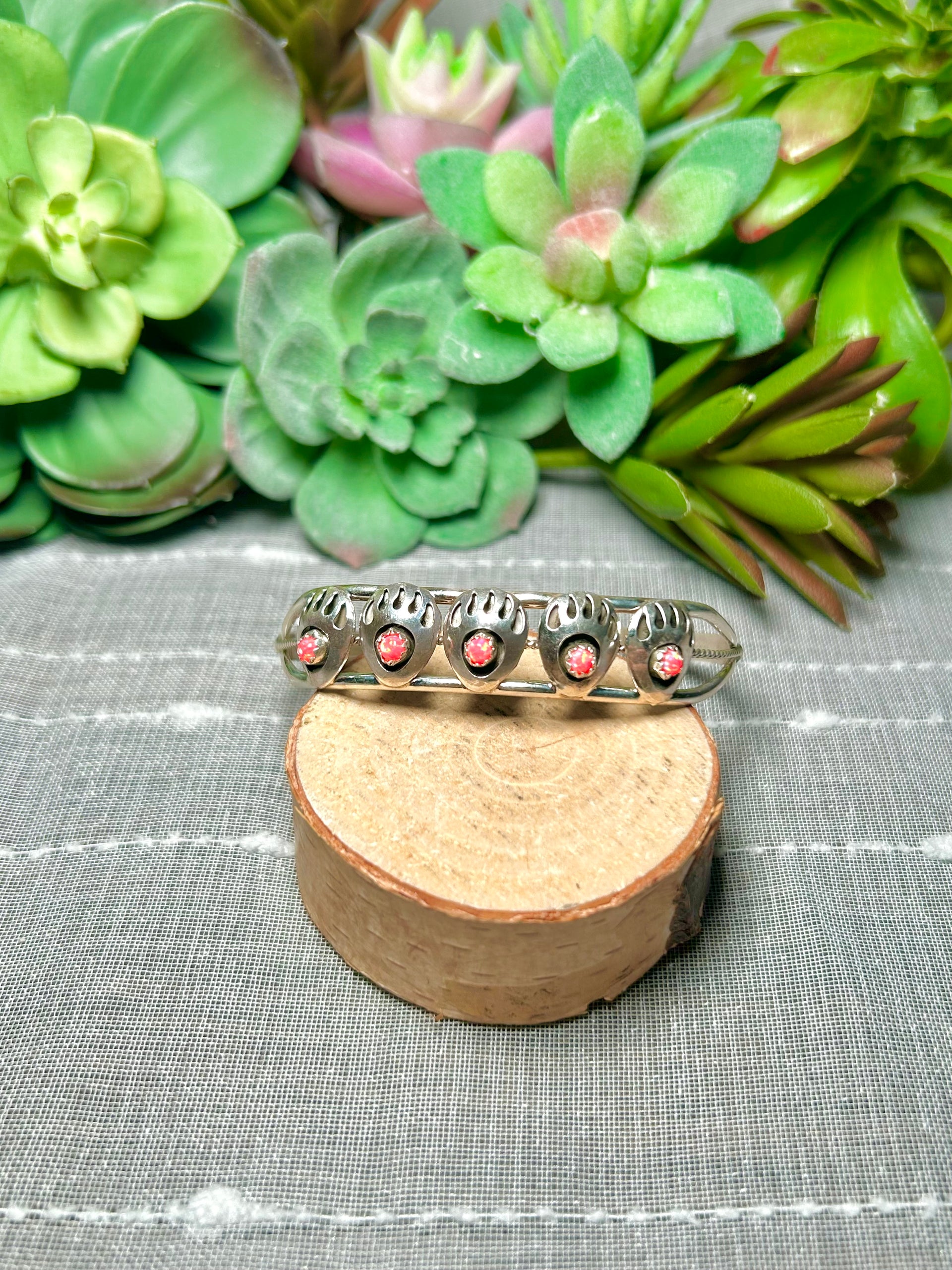 Navajo Made Opal & Sterling Silver Cuff Bracelet