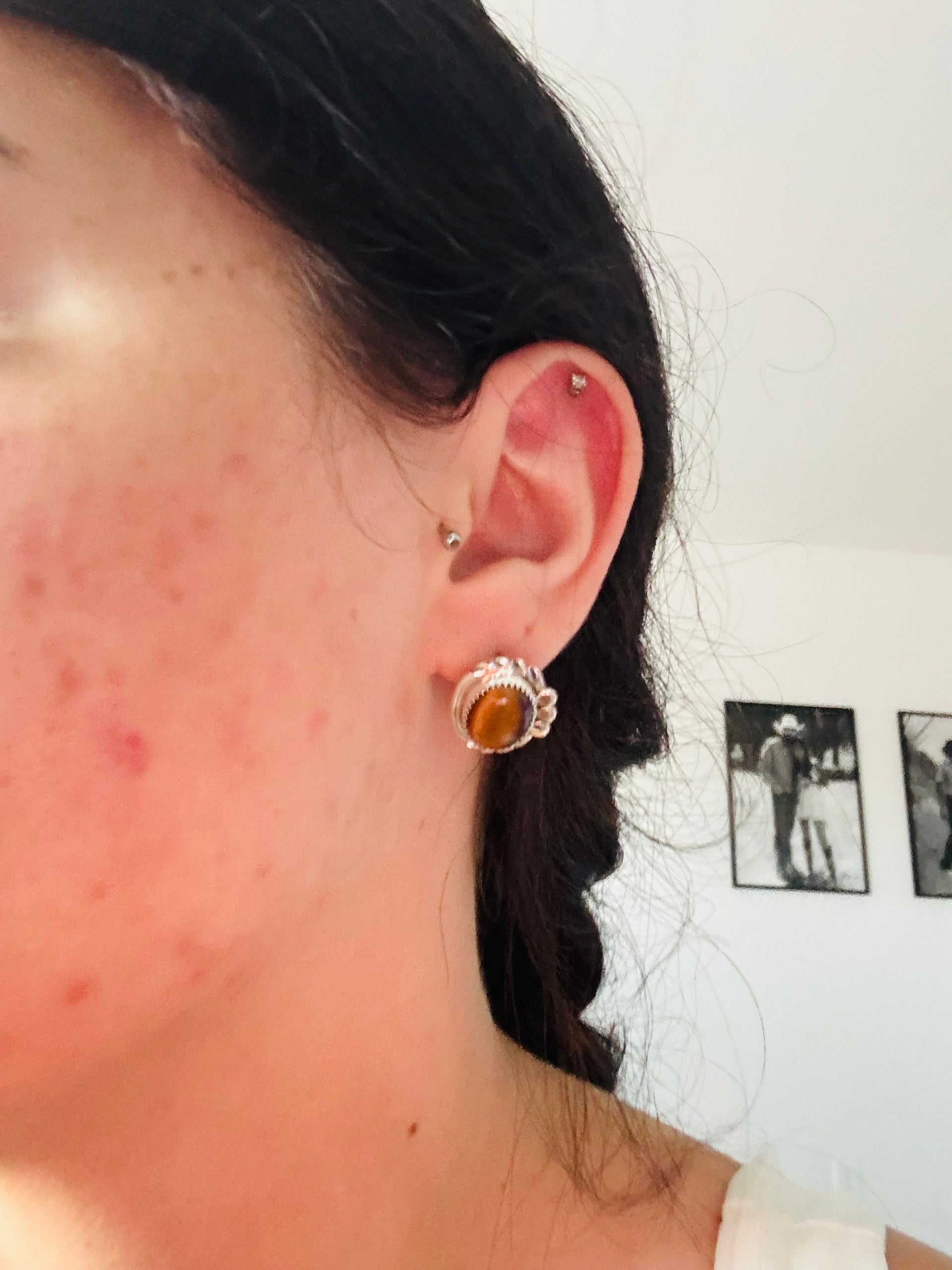 Navajo Made Tiger Eye & Sterling Silver Post Earrings