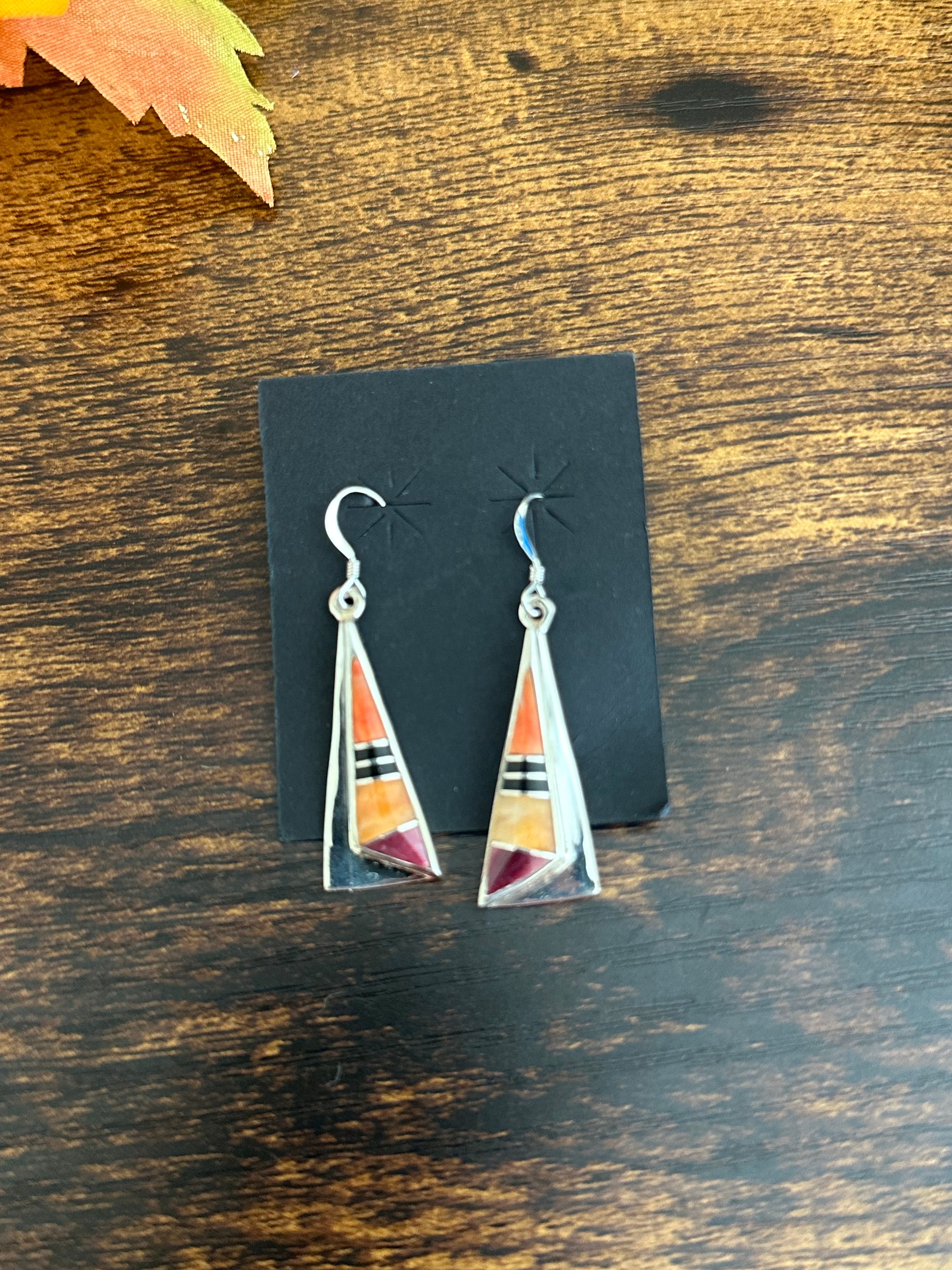 Navajo Made Multi Stone & Sterling Silver Dangle Earrings