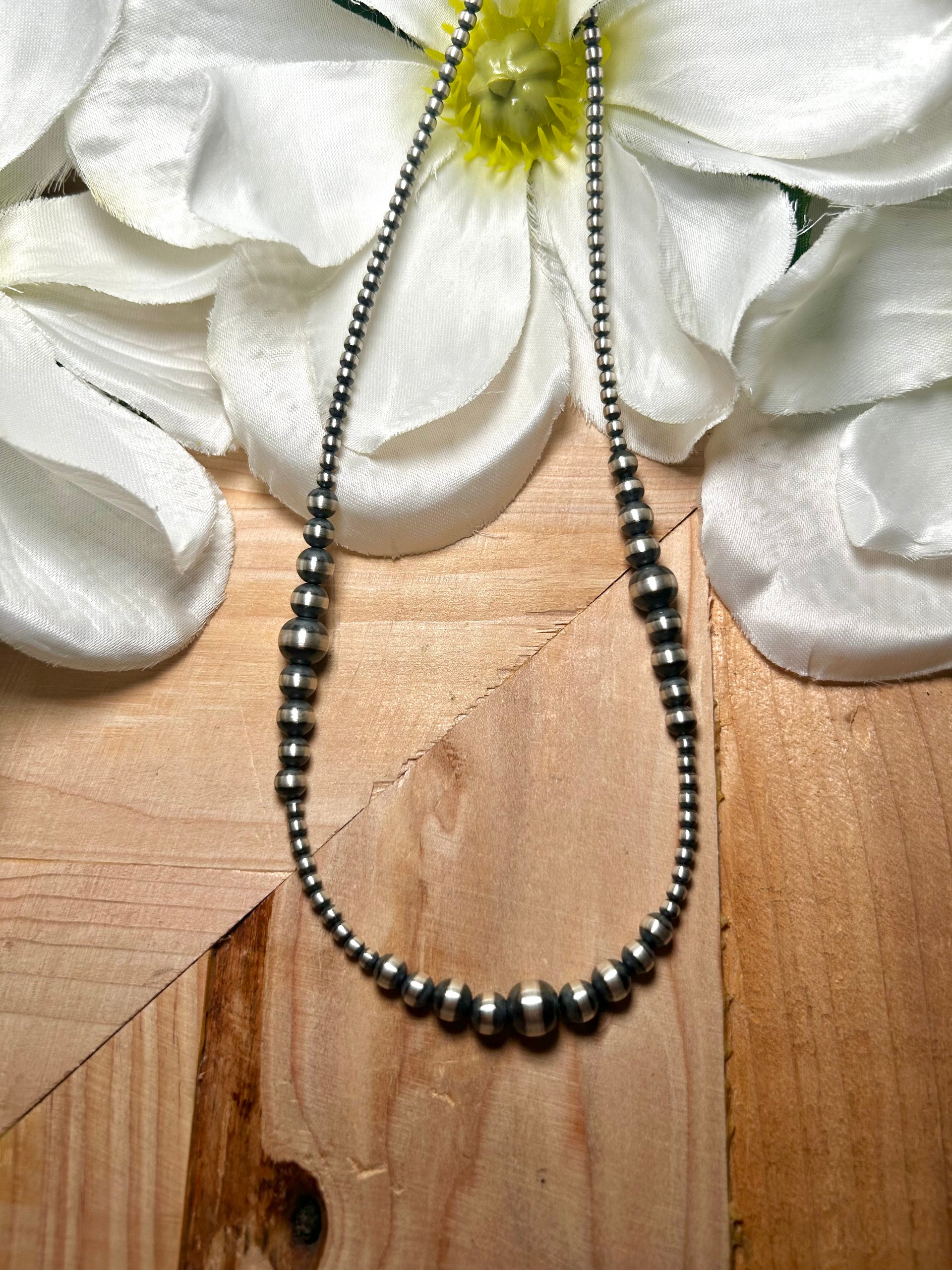 Navajo Made Strung Graduated Sterling Silver Necklace