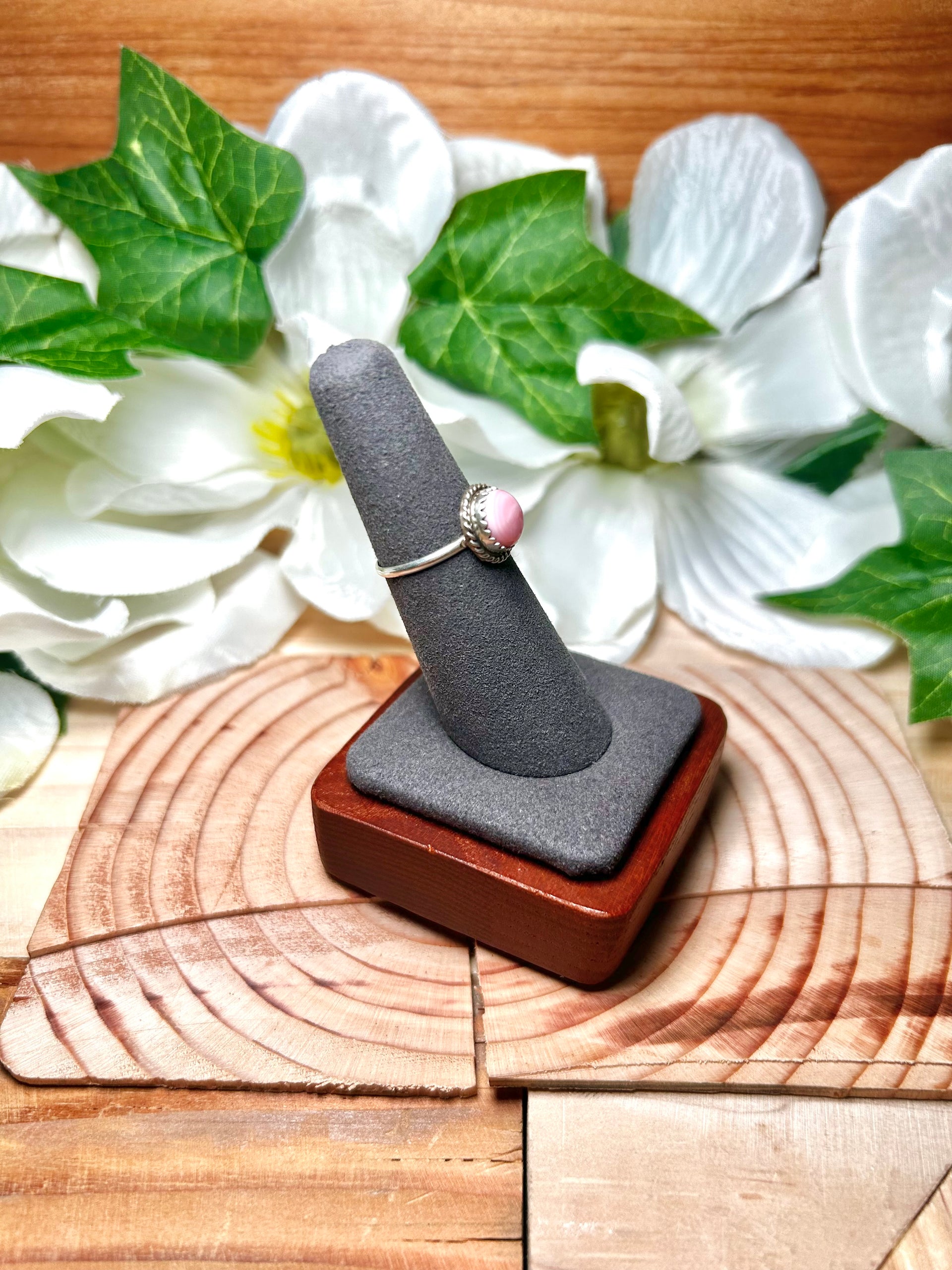 Esther White Pink Conch & Sterling Silver Ring