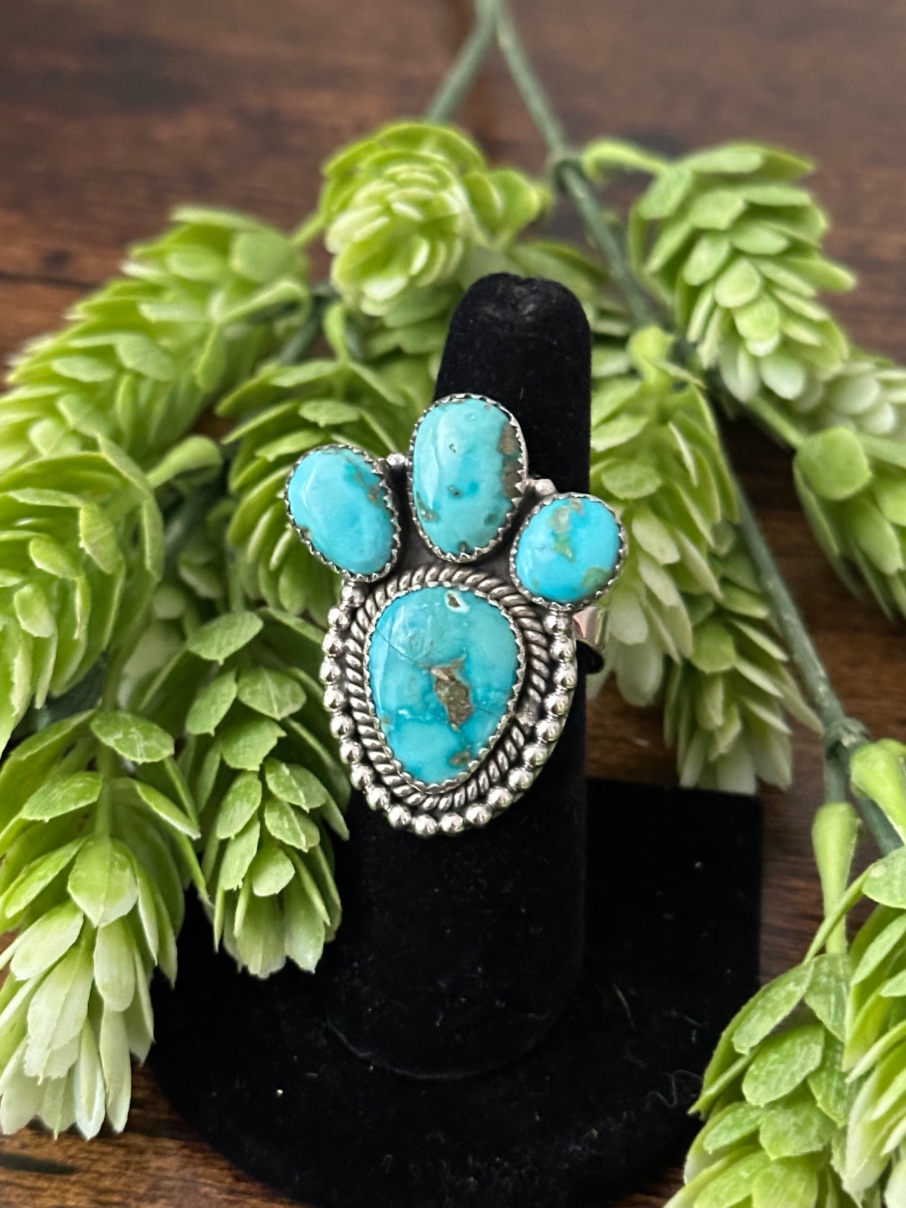 Southwest Handmade Sonoran Mountain Turquoise & Sterling Silver Adjustable Ring