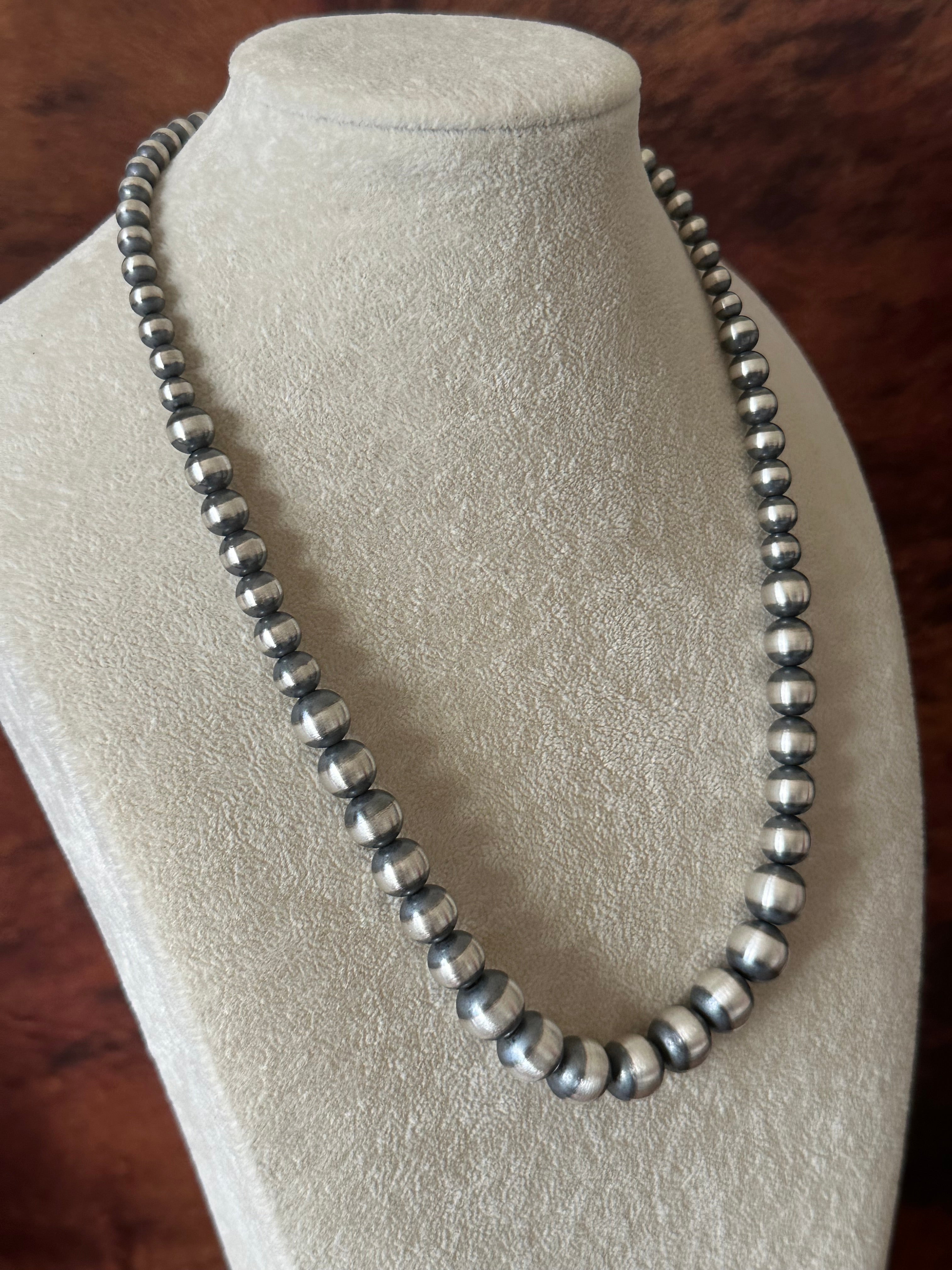 Navajo Strung 6 MM-12 MM Graduated Sterling Silver Pearls Beaded Necklace