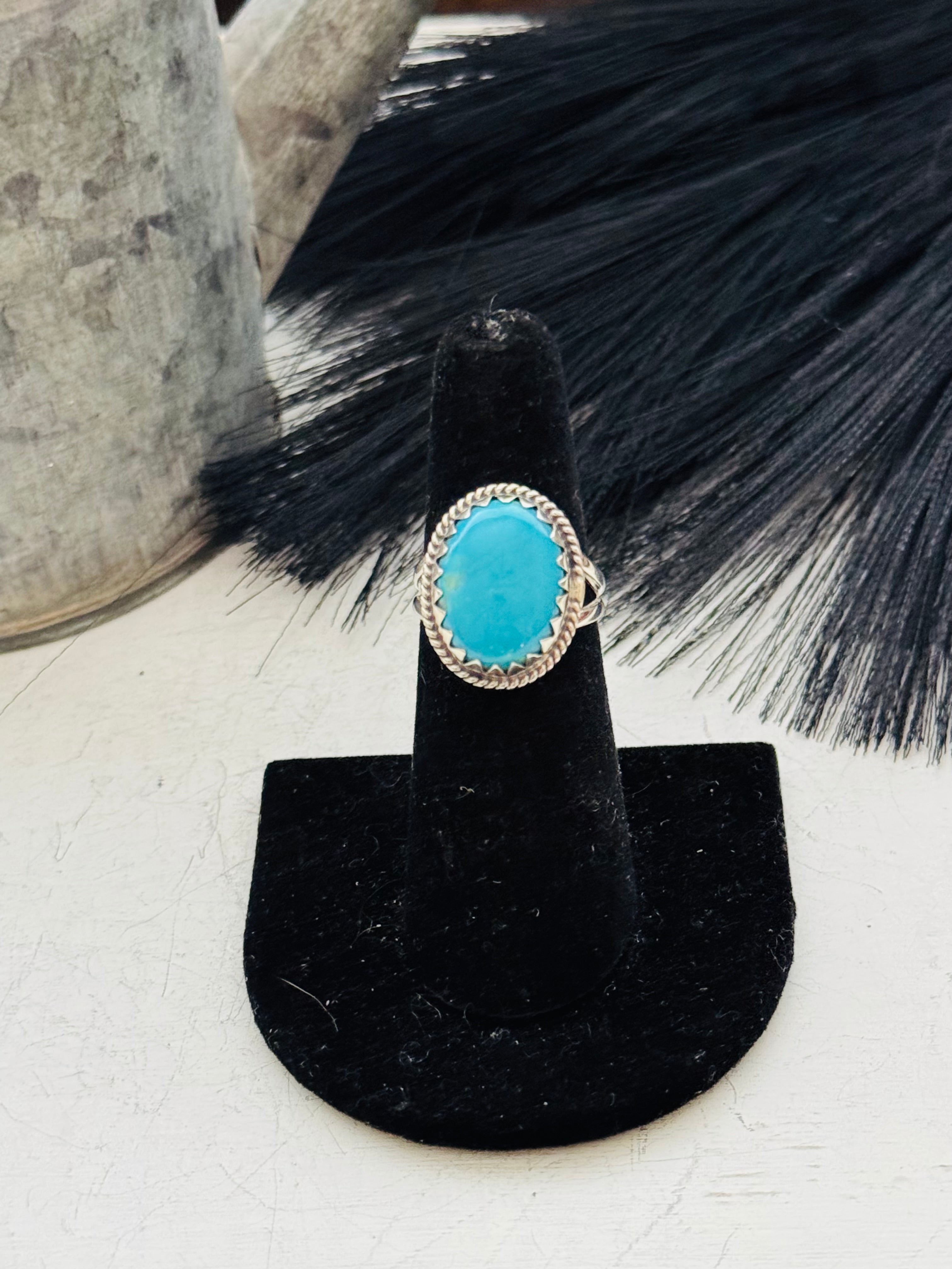 Southwest Handmade Kingman Turquoise & Sterling Silver Size Ring 6