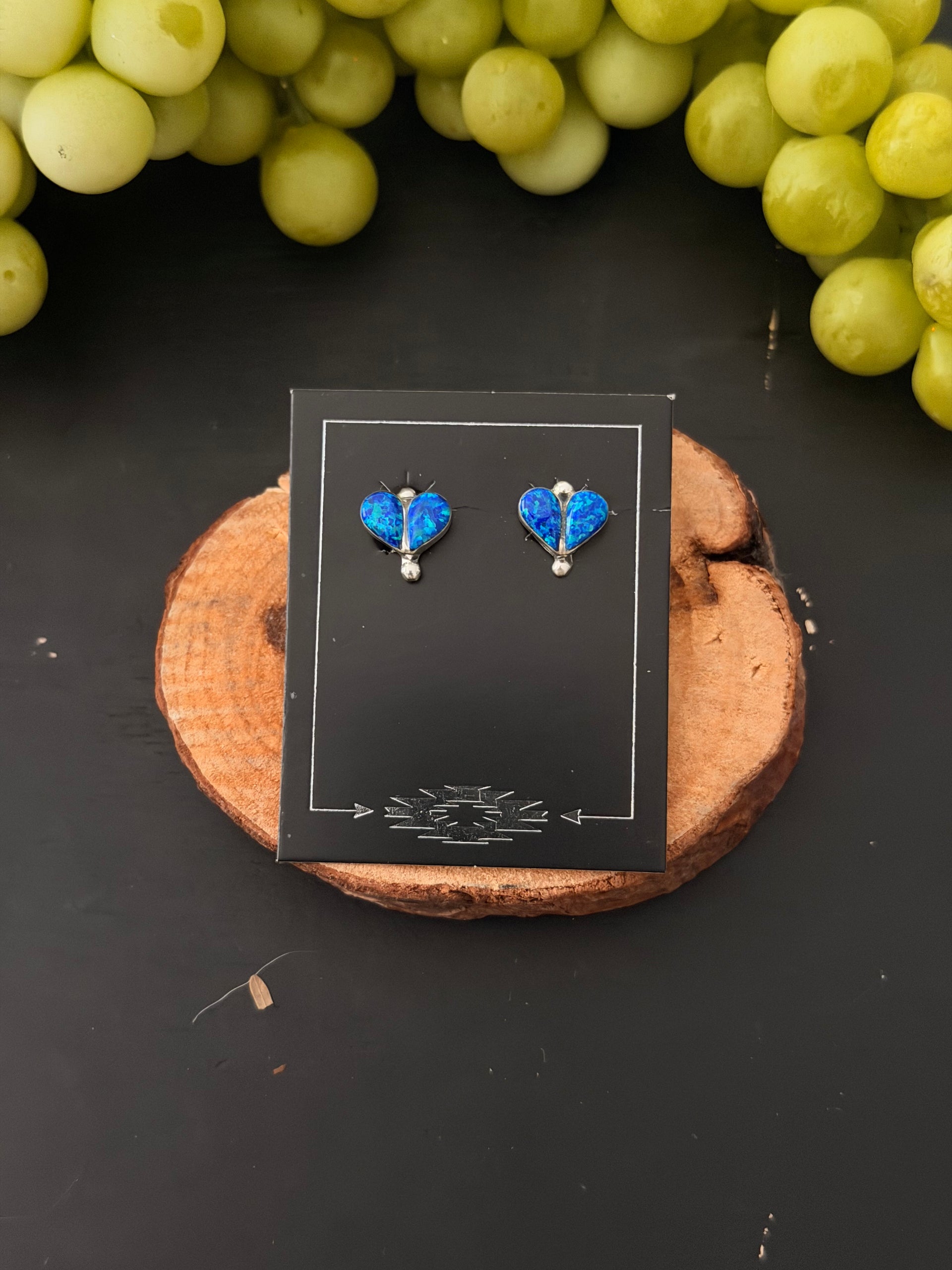Zuni Made Opal (Man Made) & Sterling Silver Post Heart Earrings