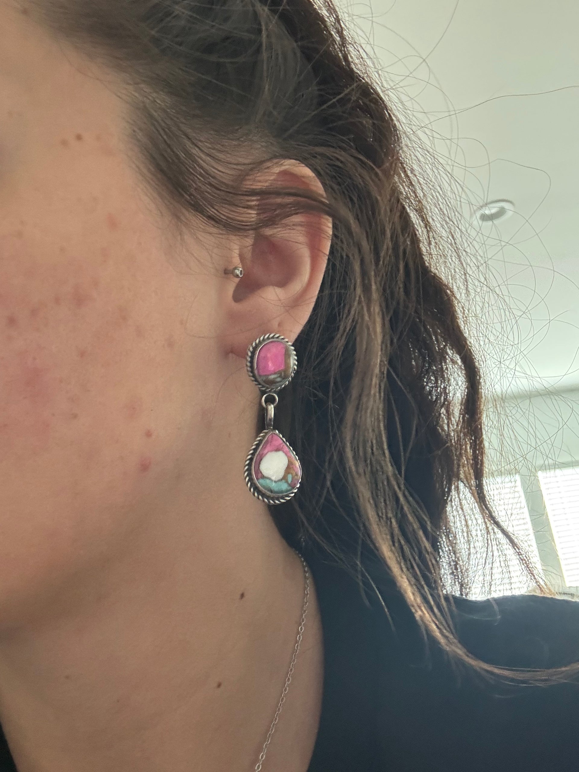 Freda Martinez Cotton Candy Composite & Sterling Silver Post Dangle Earrings