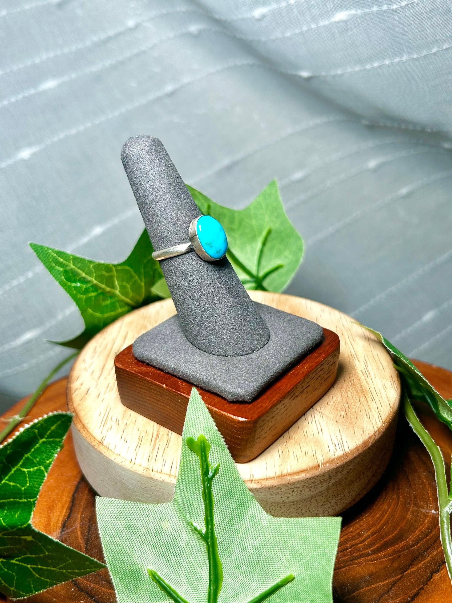 Navajo Made Kingman Turquoise & Sterling Silver Ring Size 7