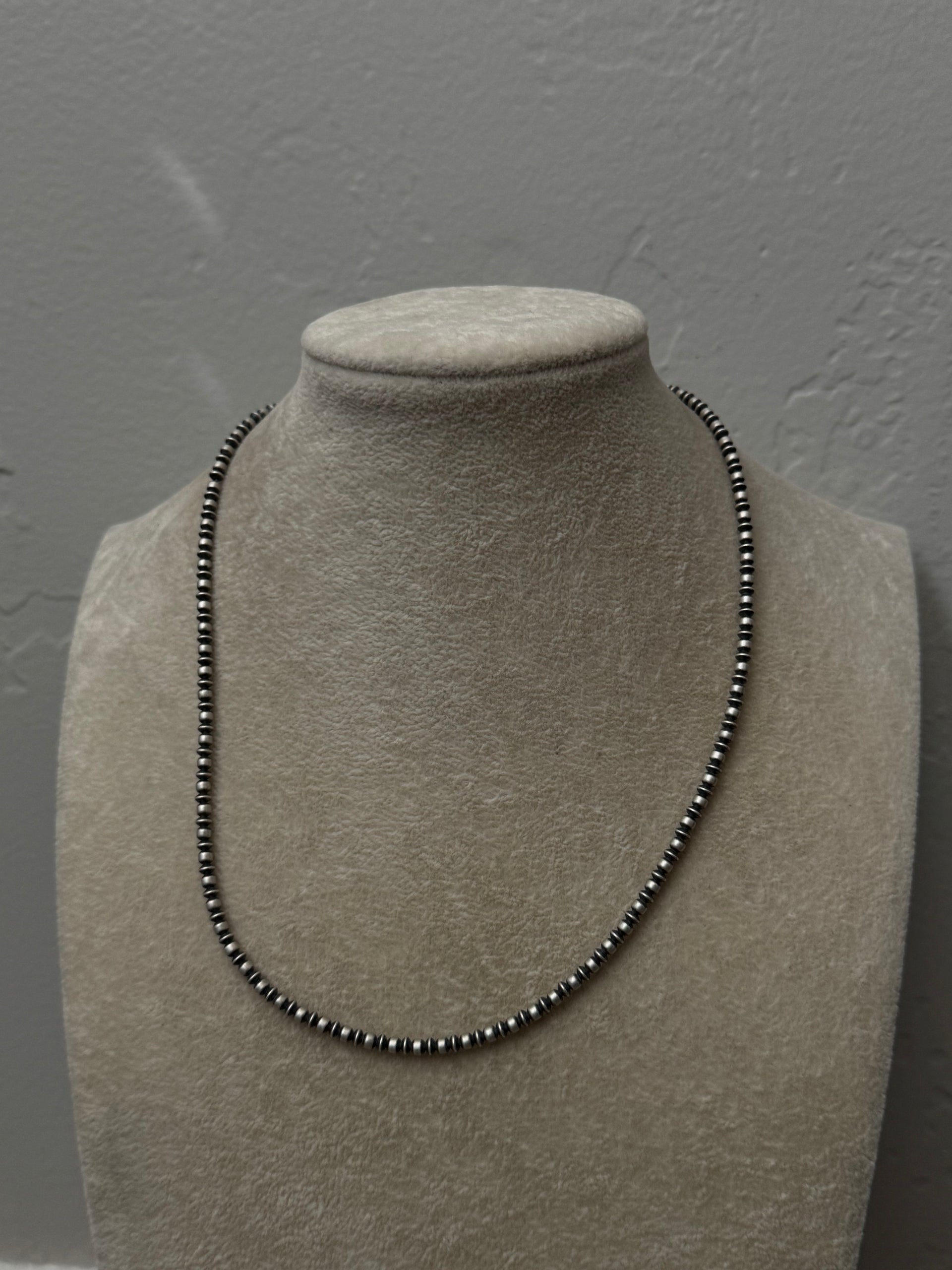 Navajo Strung Graduated Sterling Silver Pearls Beaded Necklace