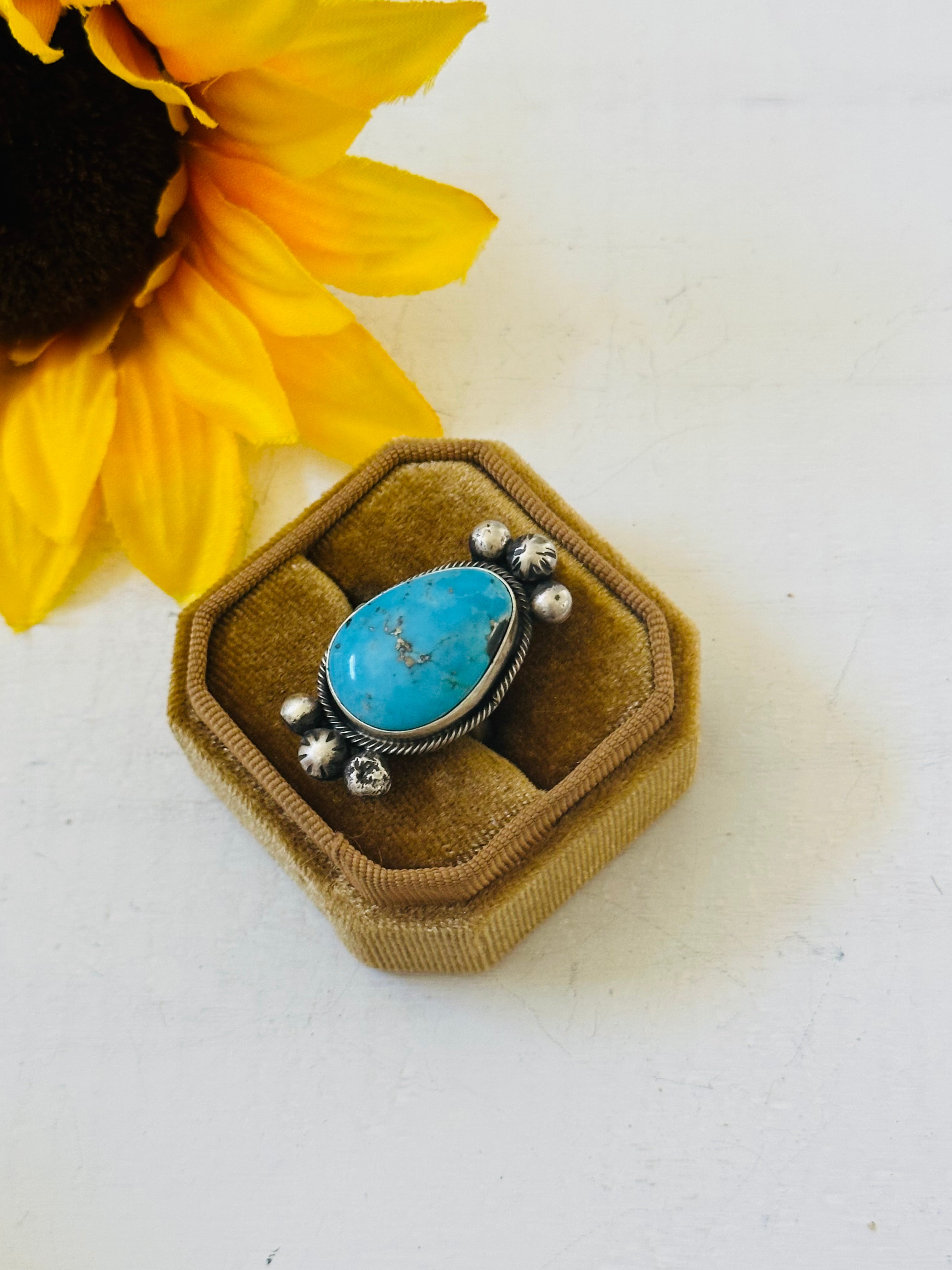 Navajo Made Kingman Turquoise & Sterling Silver Ring Size 7