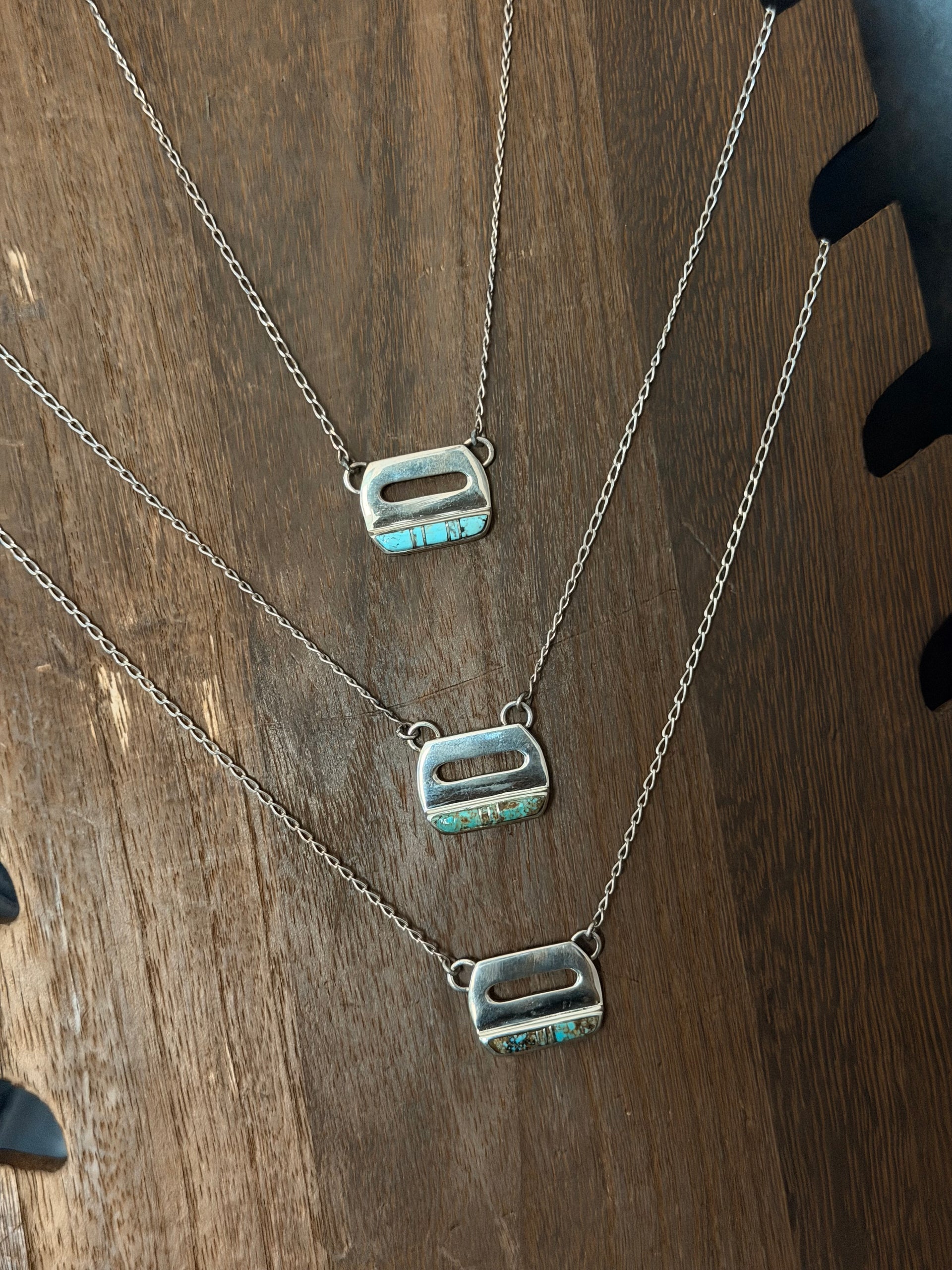 Navajo Made Mine 8 Turquoise & Sterling Silver Inlay Bar Necklace