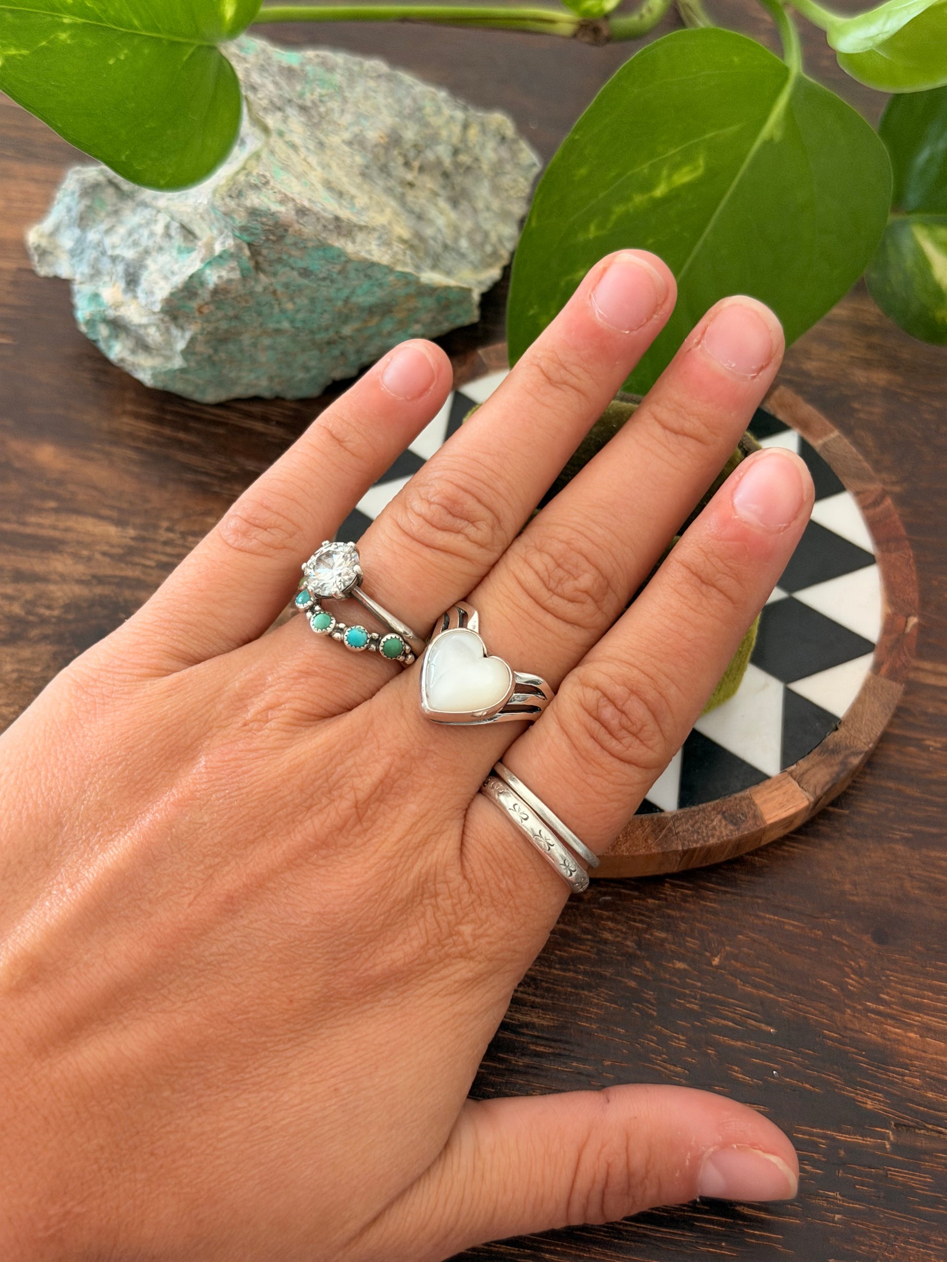 Navajo Made Mother of Pearl & Sterling Silver Heart Ring
