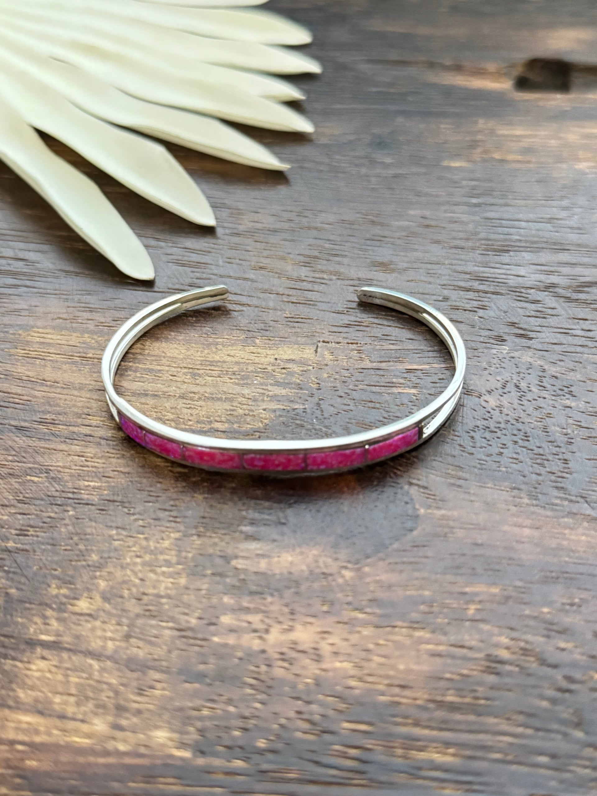 Navajo Made Pink Opal (Man-Made) & Sterling Silver Cuff Bracelet