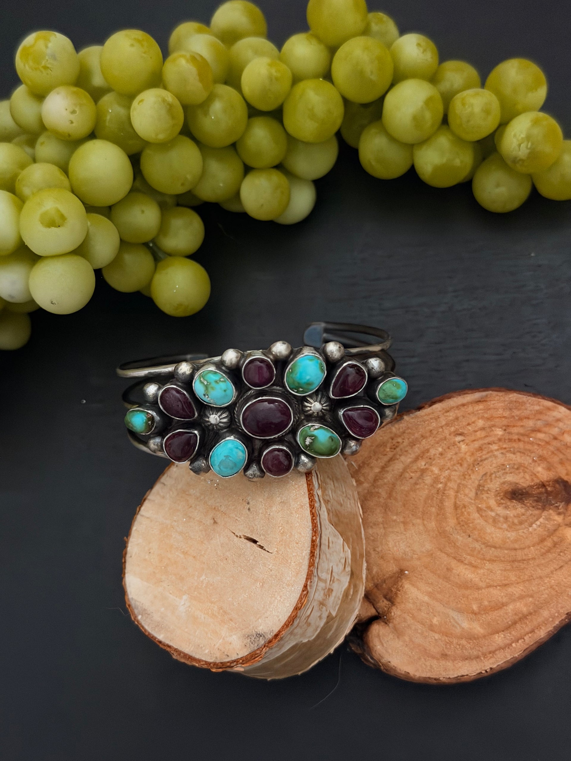 Kathleen Livingston Multi Stone & Sterling Silver Cluster Cuff Bracelet