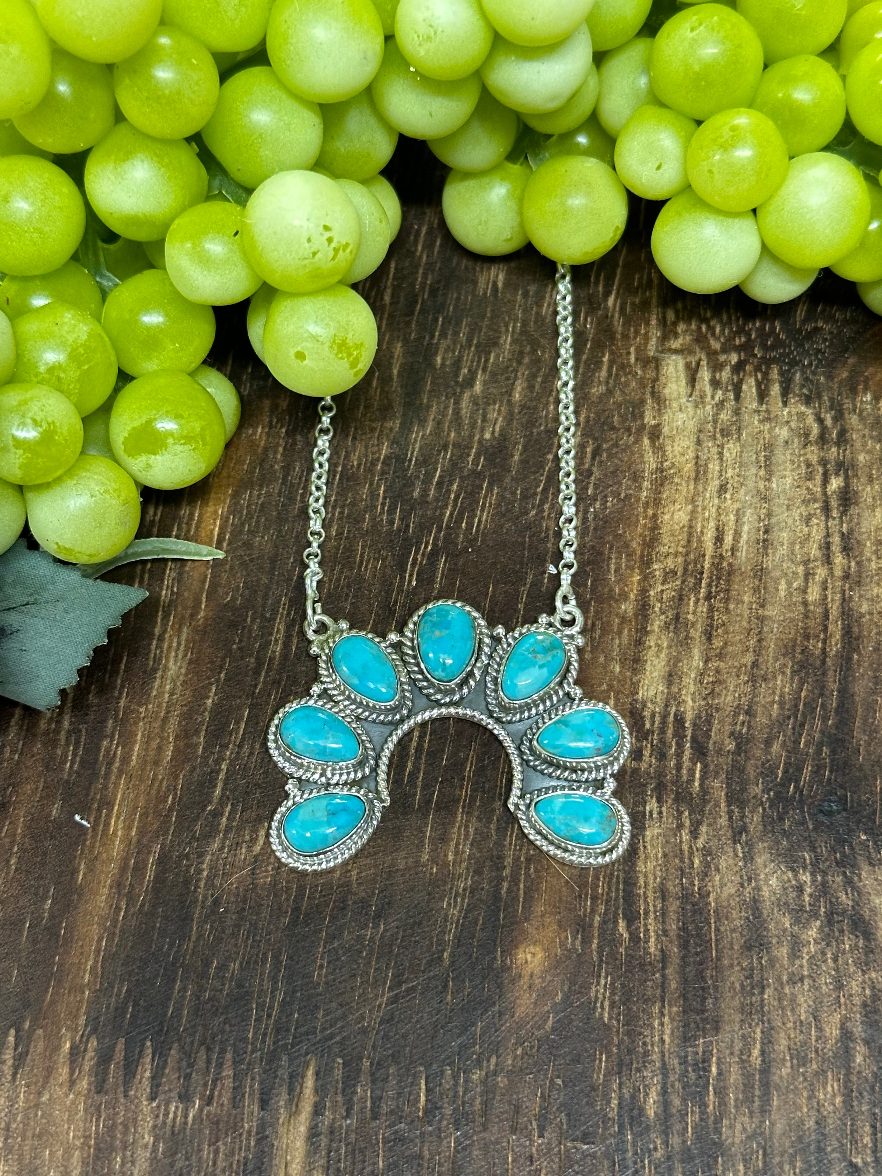 Southwest Made Kingman Turquoise & Sterling Silver Naja Necklace