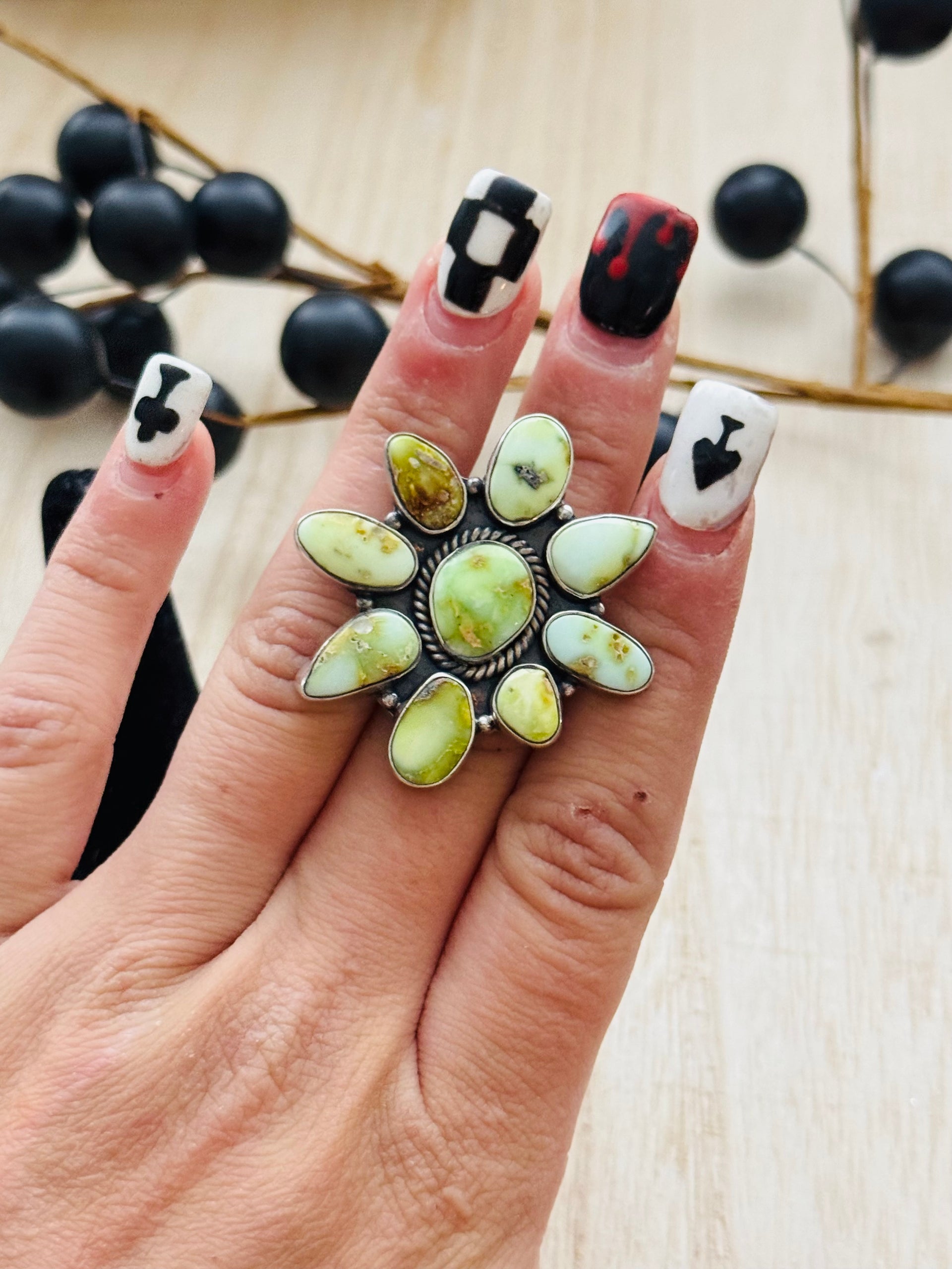 Southwest Handmade Palomino Variscite & Sterling Silver Adjustable Cluster Ring