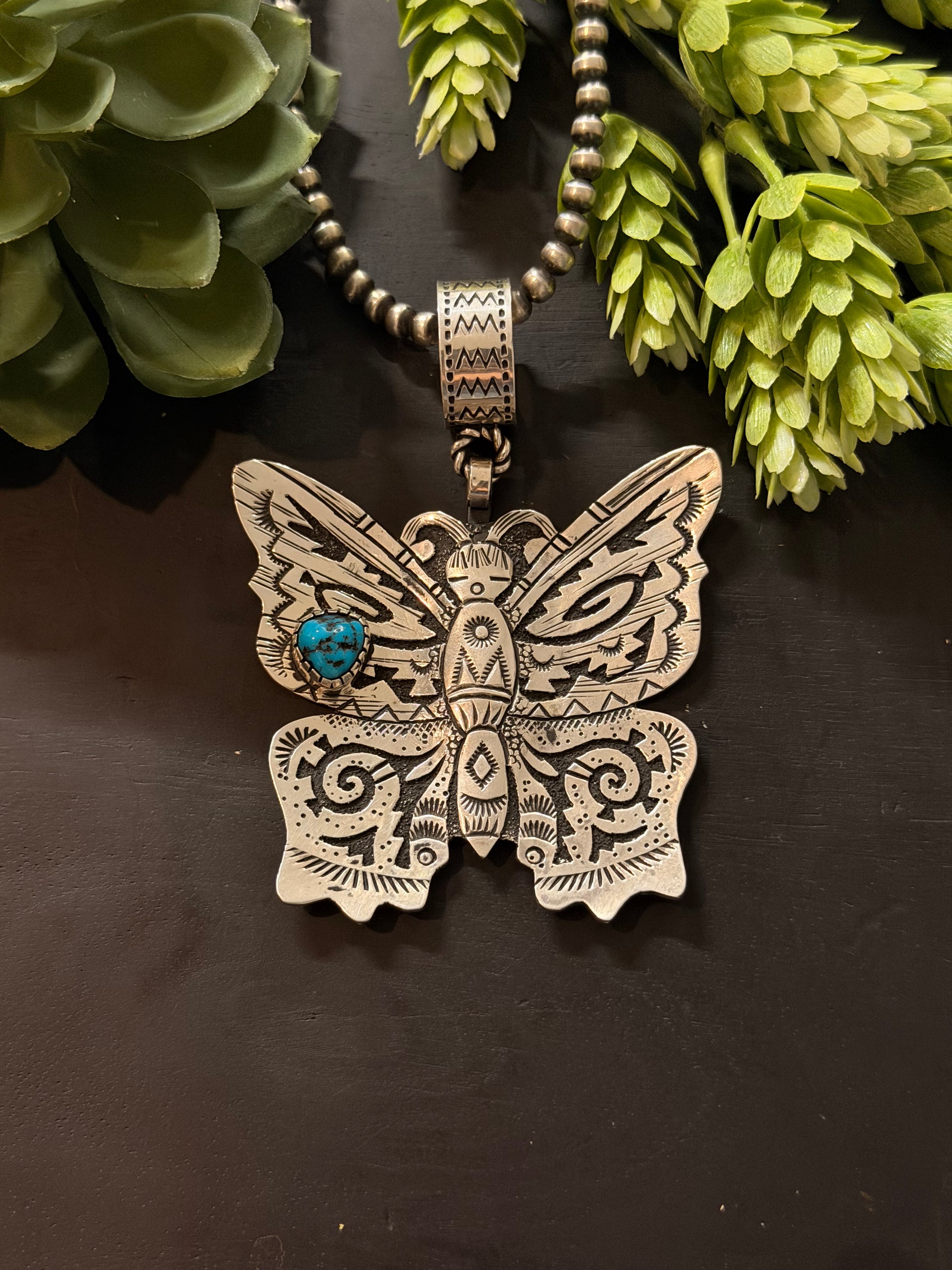 Richard Singer Kingman Turquoise & Sterling Silver Butterfly Pendant