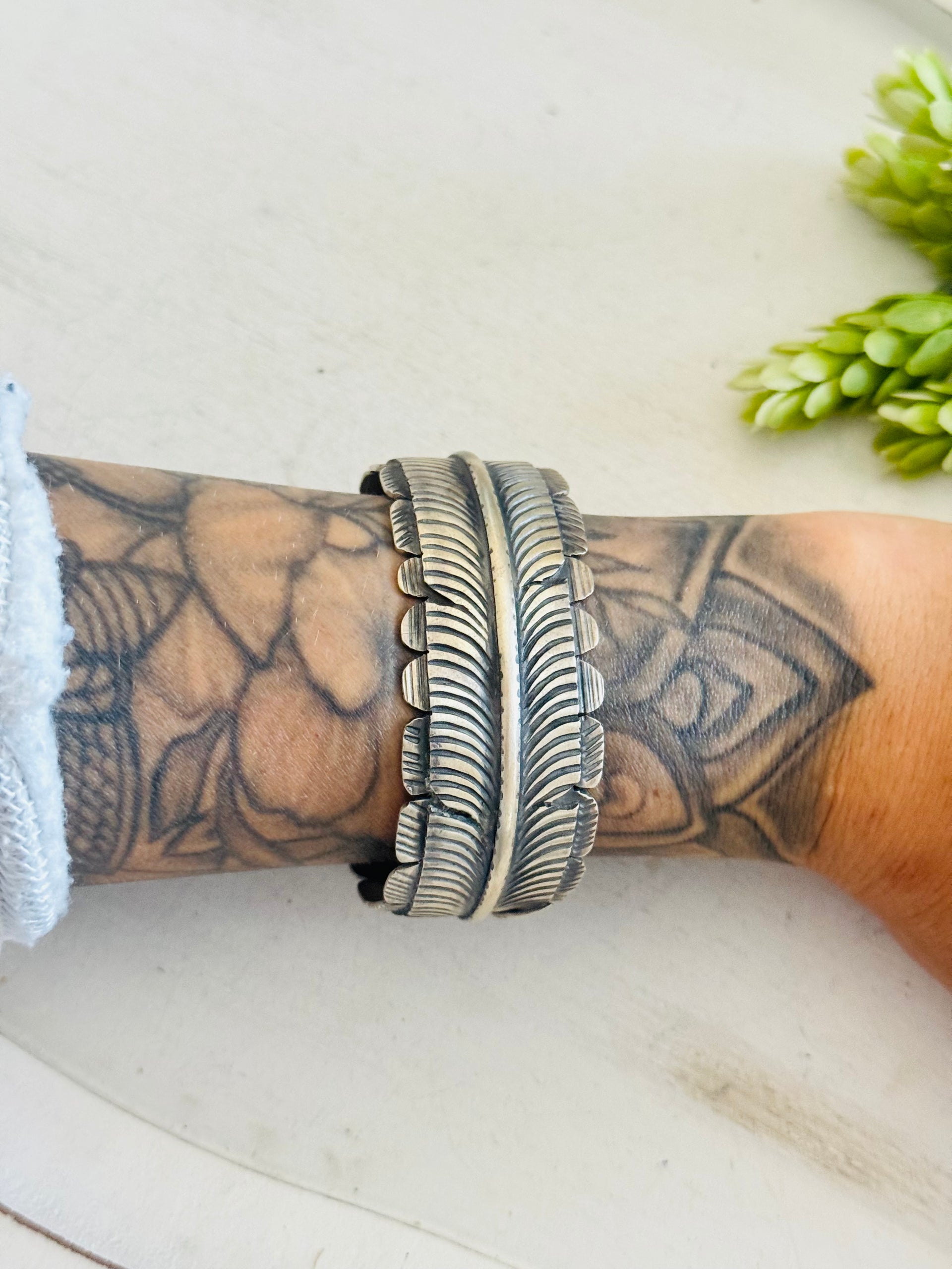 Kobe Martinez Sterling Silver Feather Cuff Bracelet