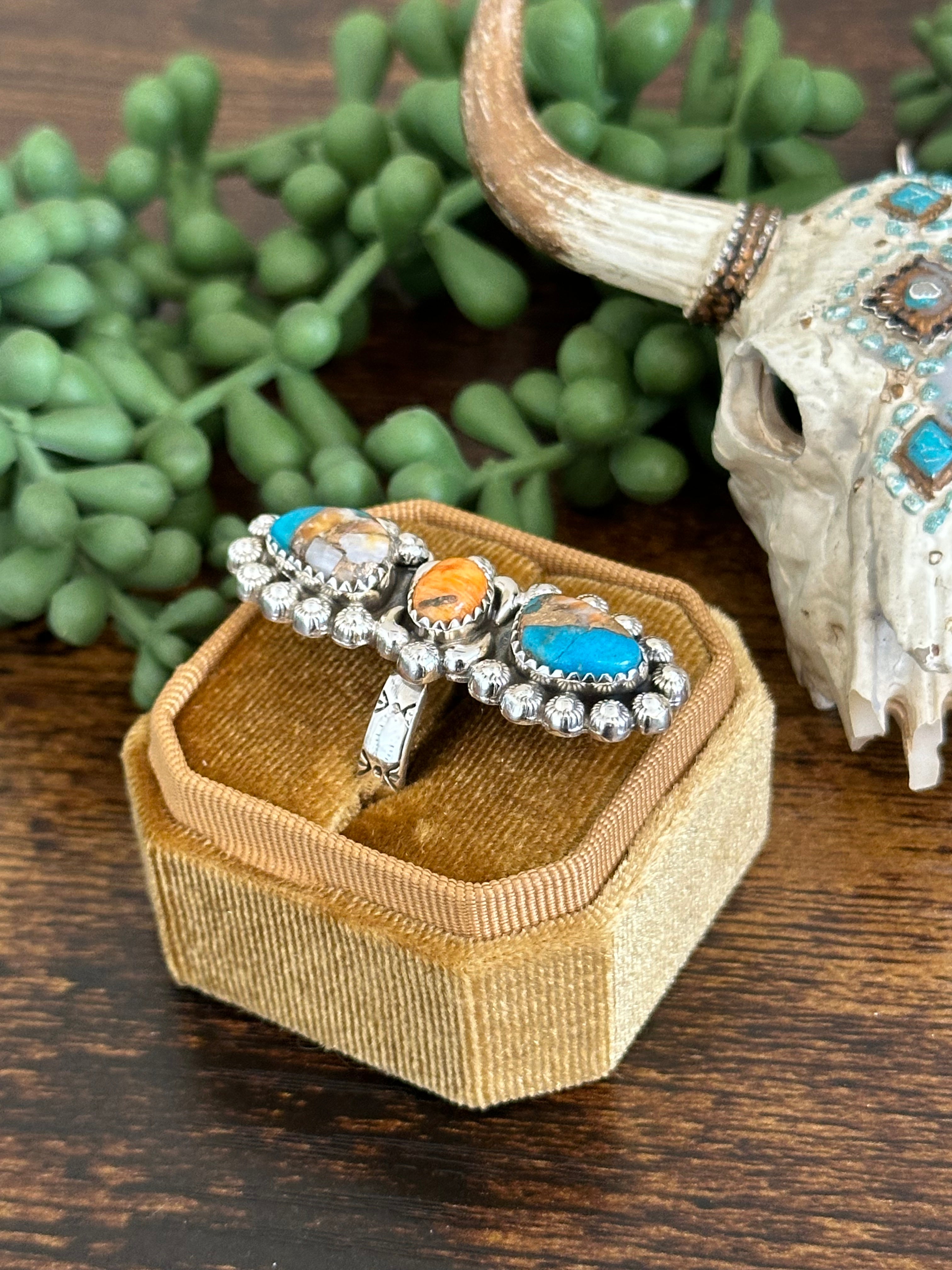 Southwest Handmade Mohave Turquoise & Sterling Silver Adjustable Ring