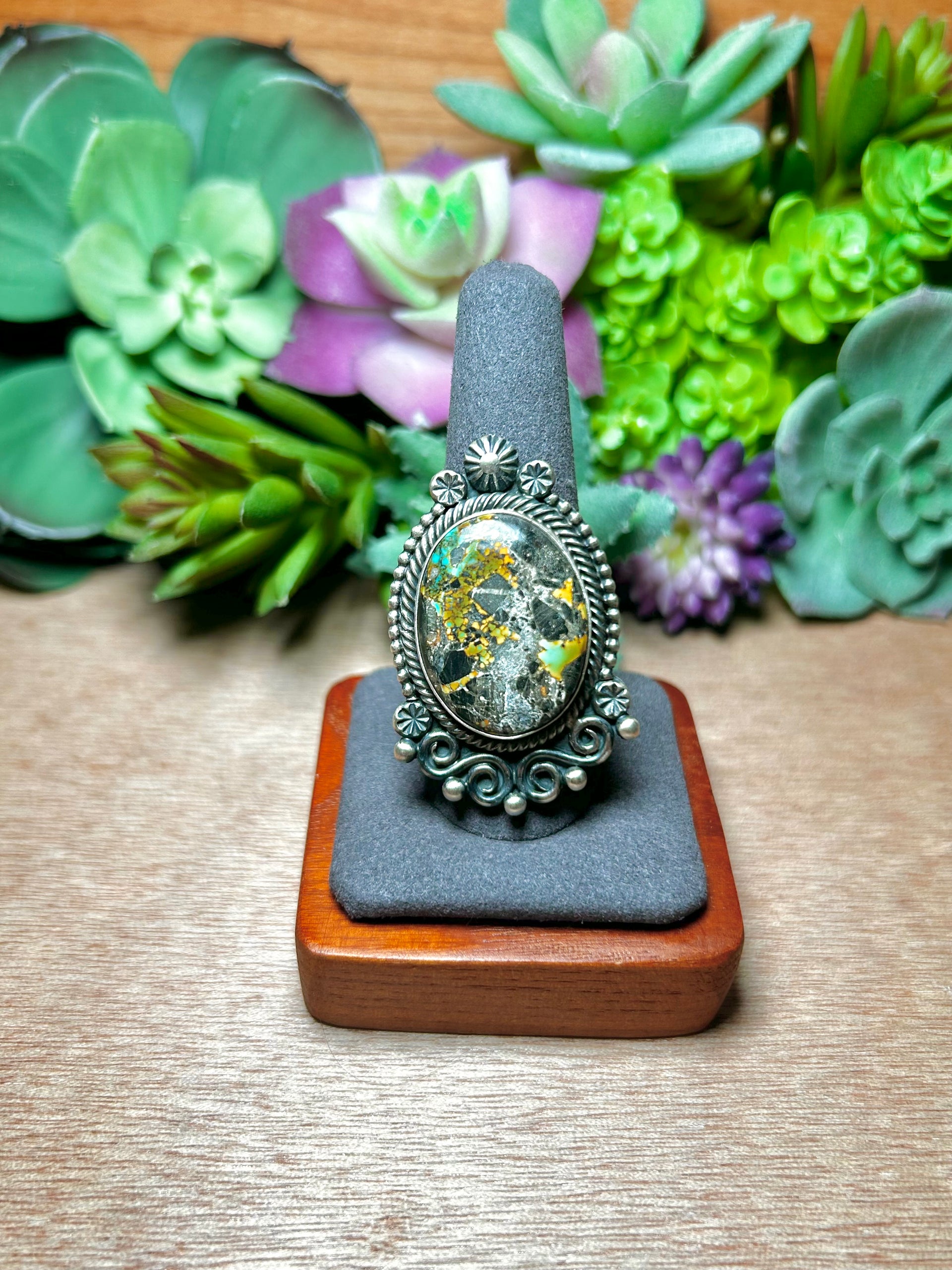 Navajo Made Black Jack Turquoise & Sterling Silver Ring Size 9.5