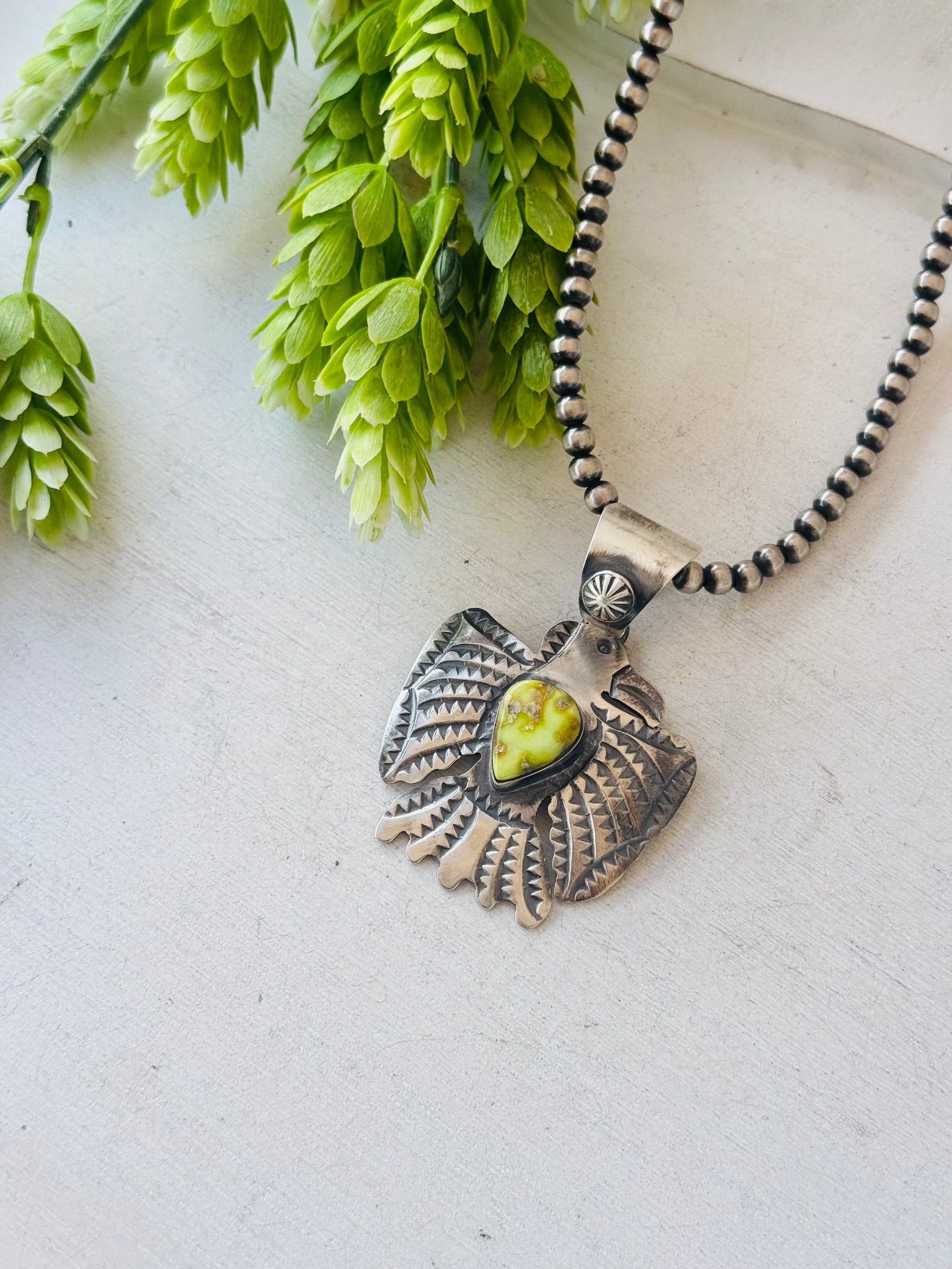 Chimney Butte Palomino Variscite & Sterling Silver Thunderbird Pendant