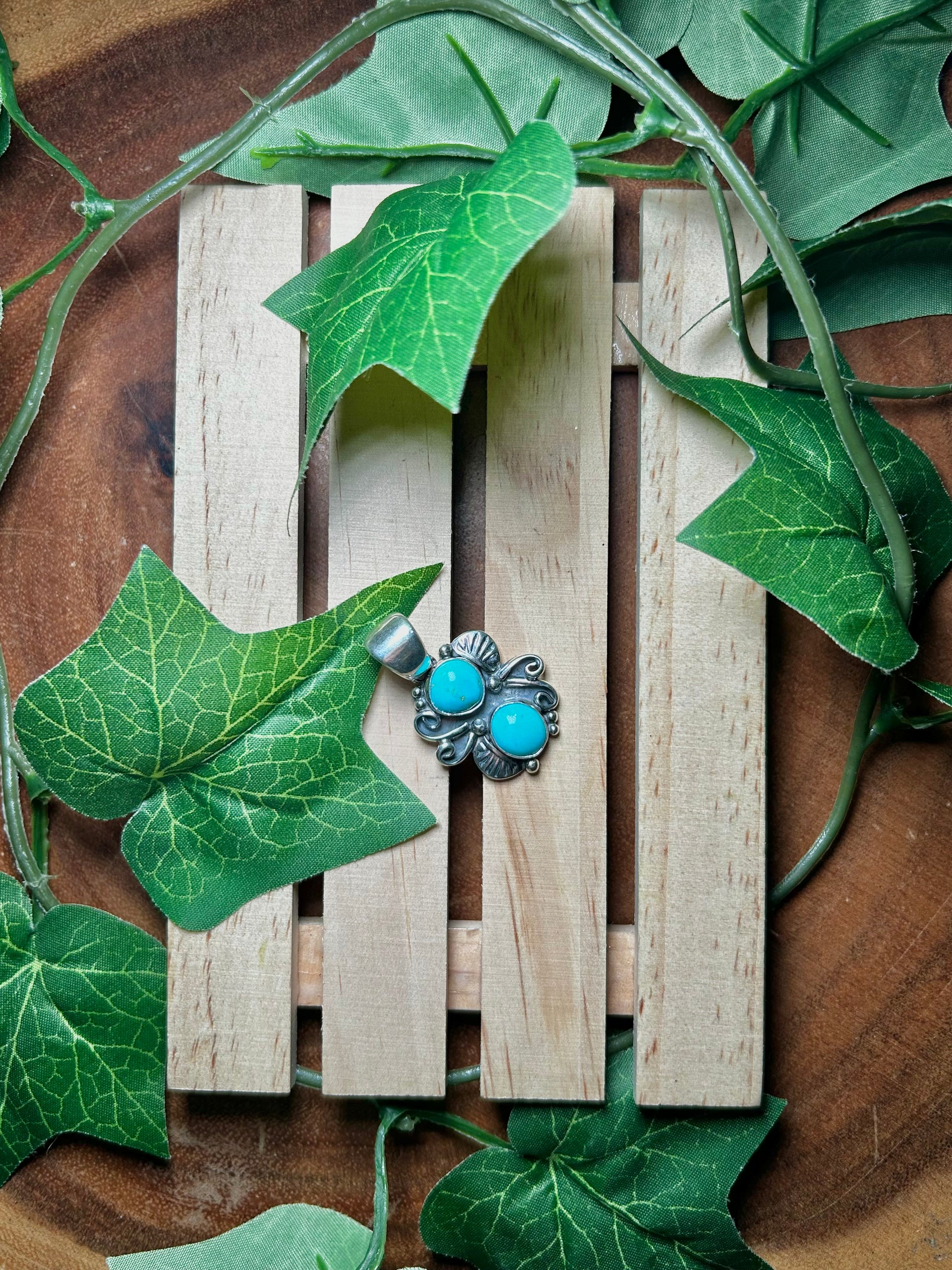 Navajo Made Kingman Turquoise & Sterling Silver Pendant