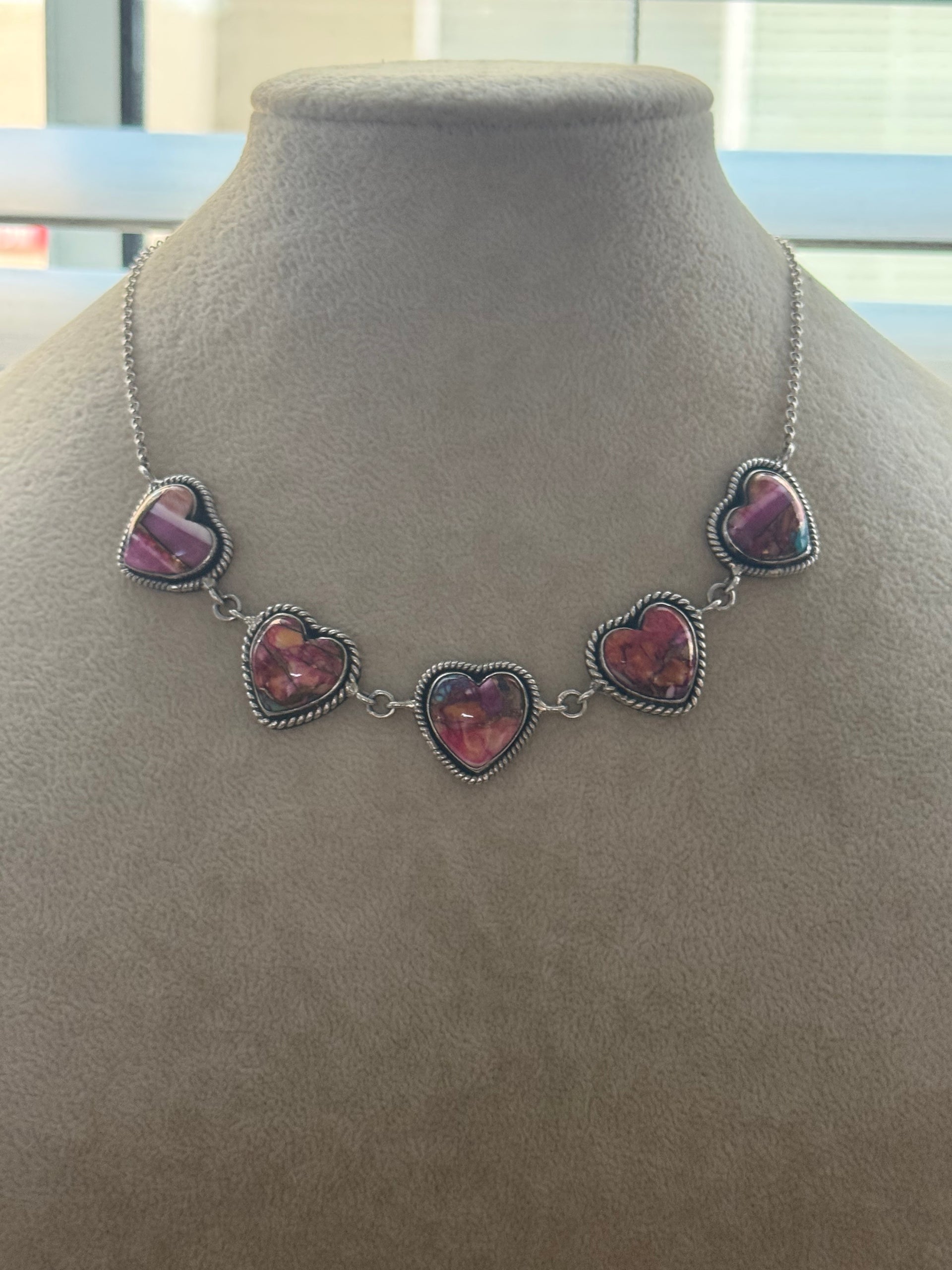Southwest Made Pink Mohave Turquoise & Sterling Silver Chocker Necklace Set