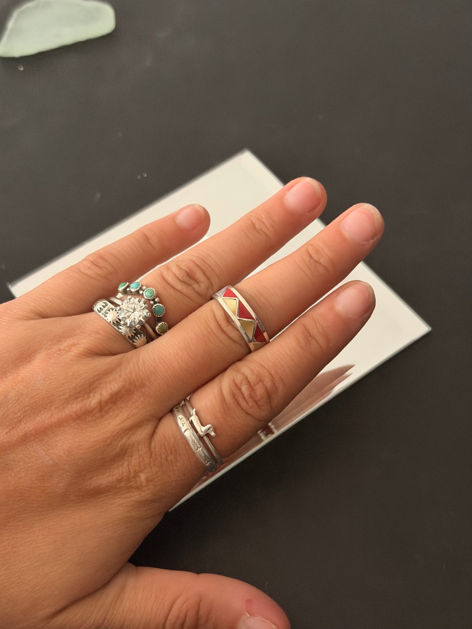 Navajo Made Multi Stone & Sterling Silver Inlay Ring