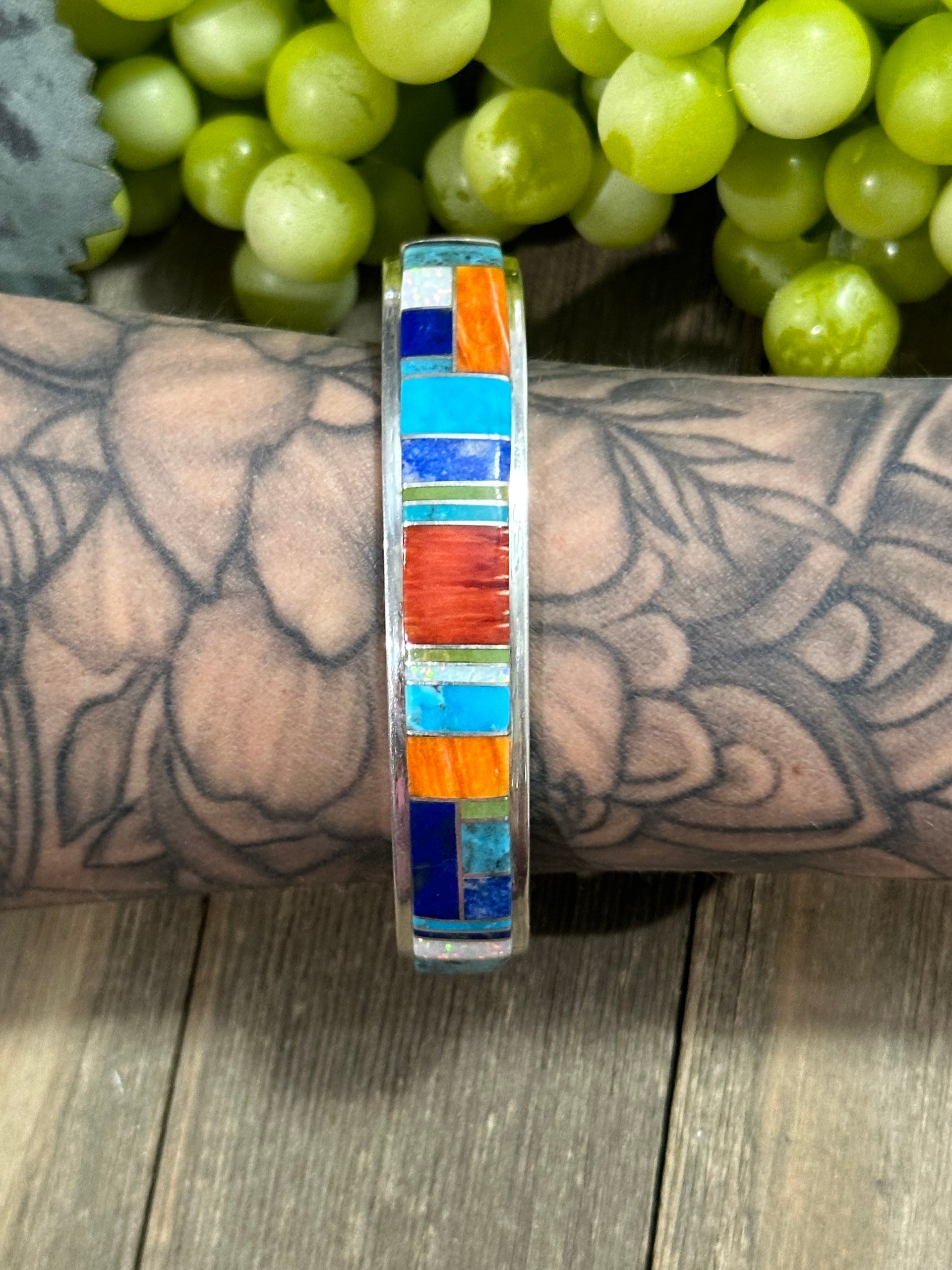 Navajo Made Multi Stone & Sterling Silver Cuff Bracelet