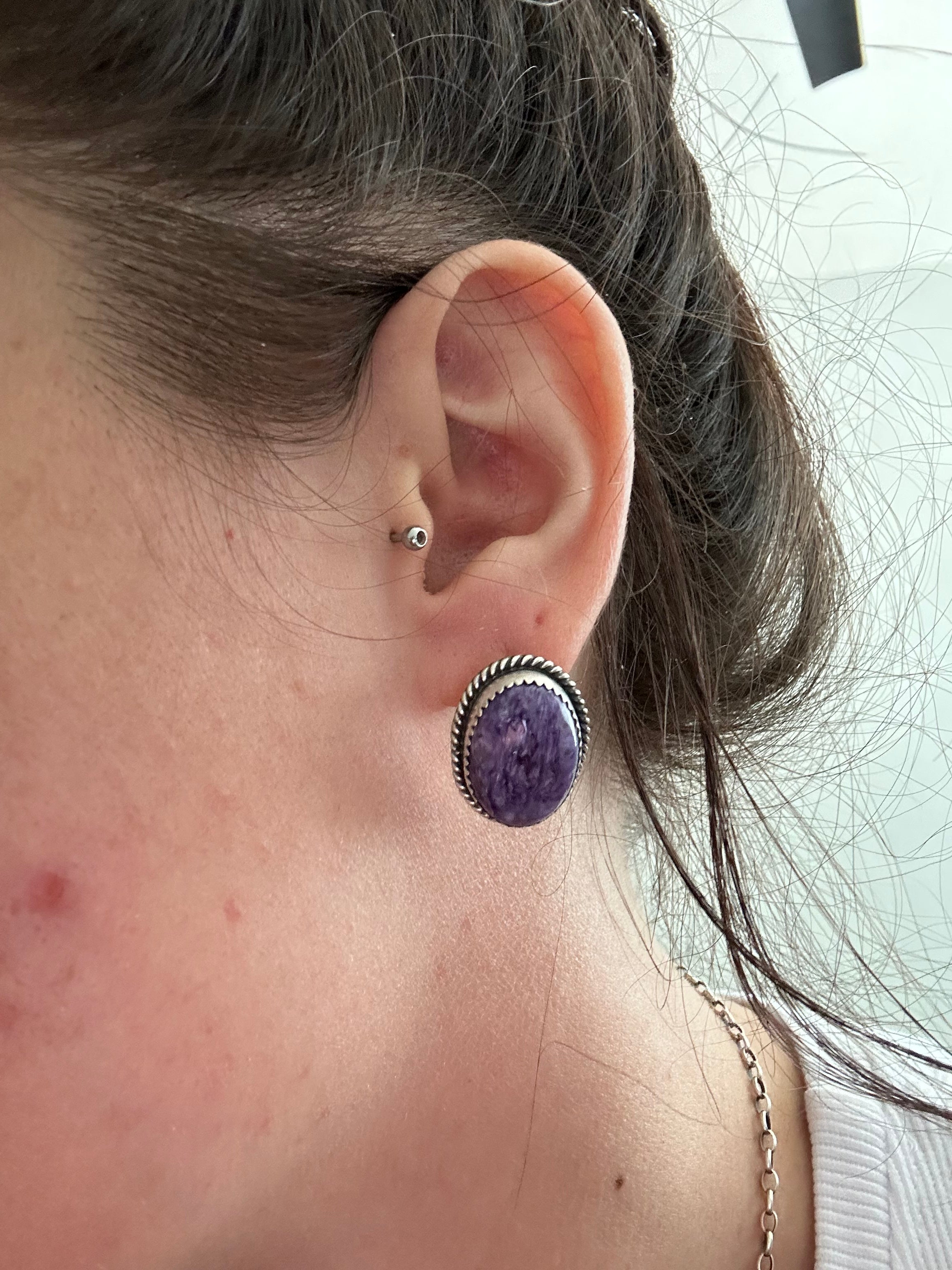 Freda Martinez Charoite & Sterling Silver Post Earrings