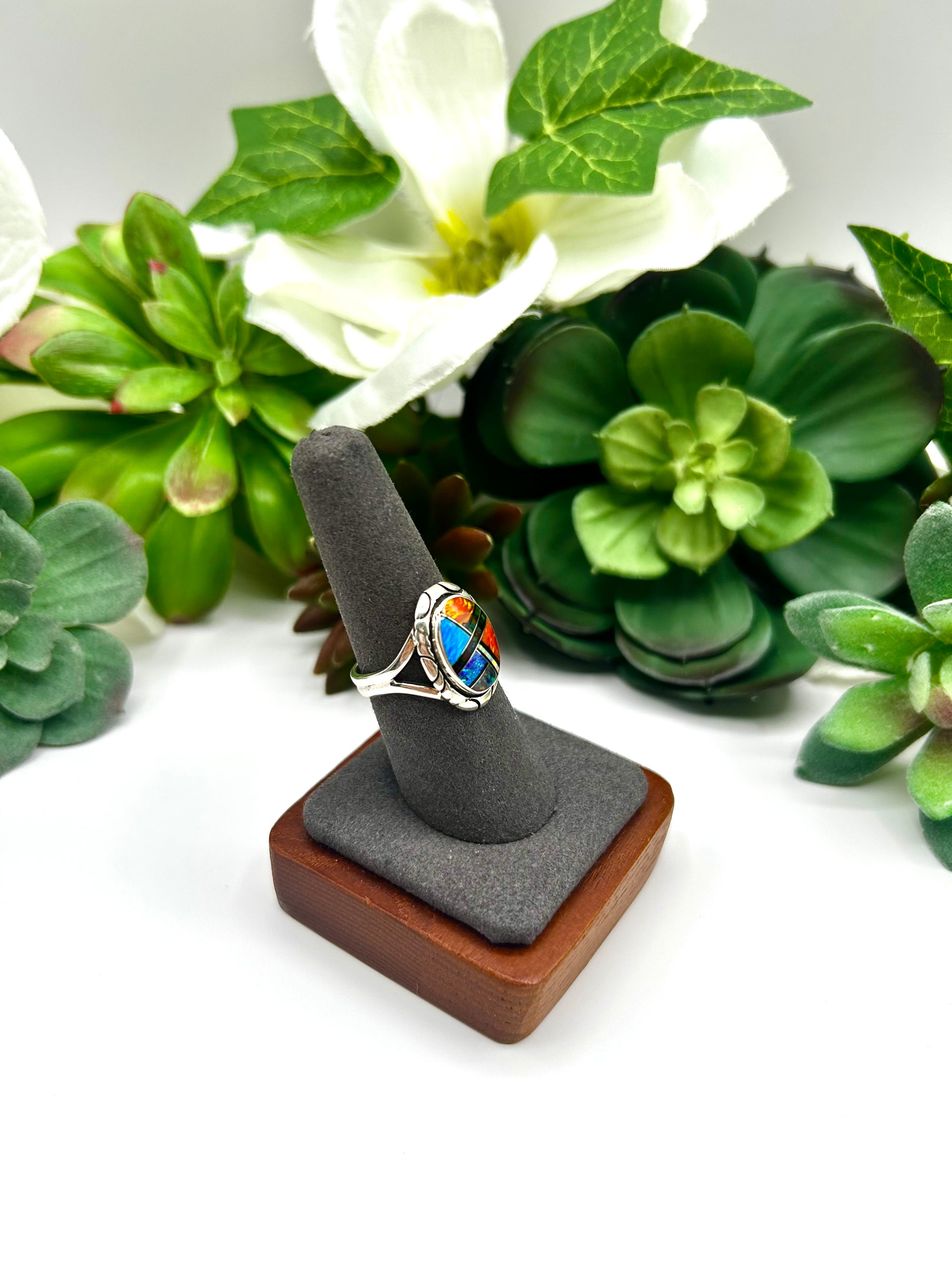 Navajo Made Opal & Sterling Silver Ring Size 7.75
