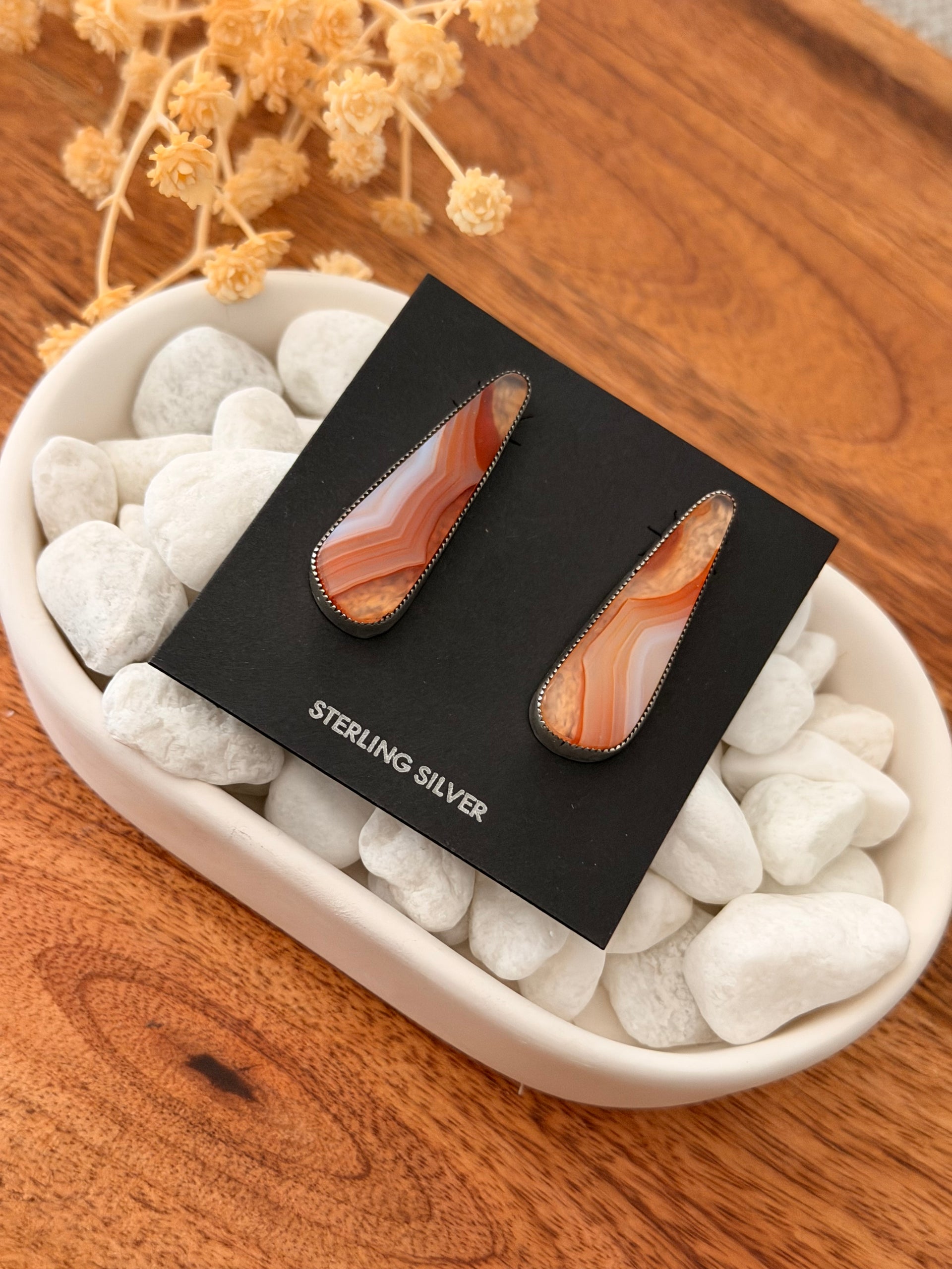 Navajo Made Ocean Jasper & Sterling Silver Post Dangle Earrings