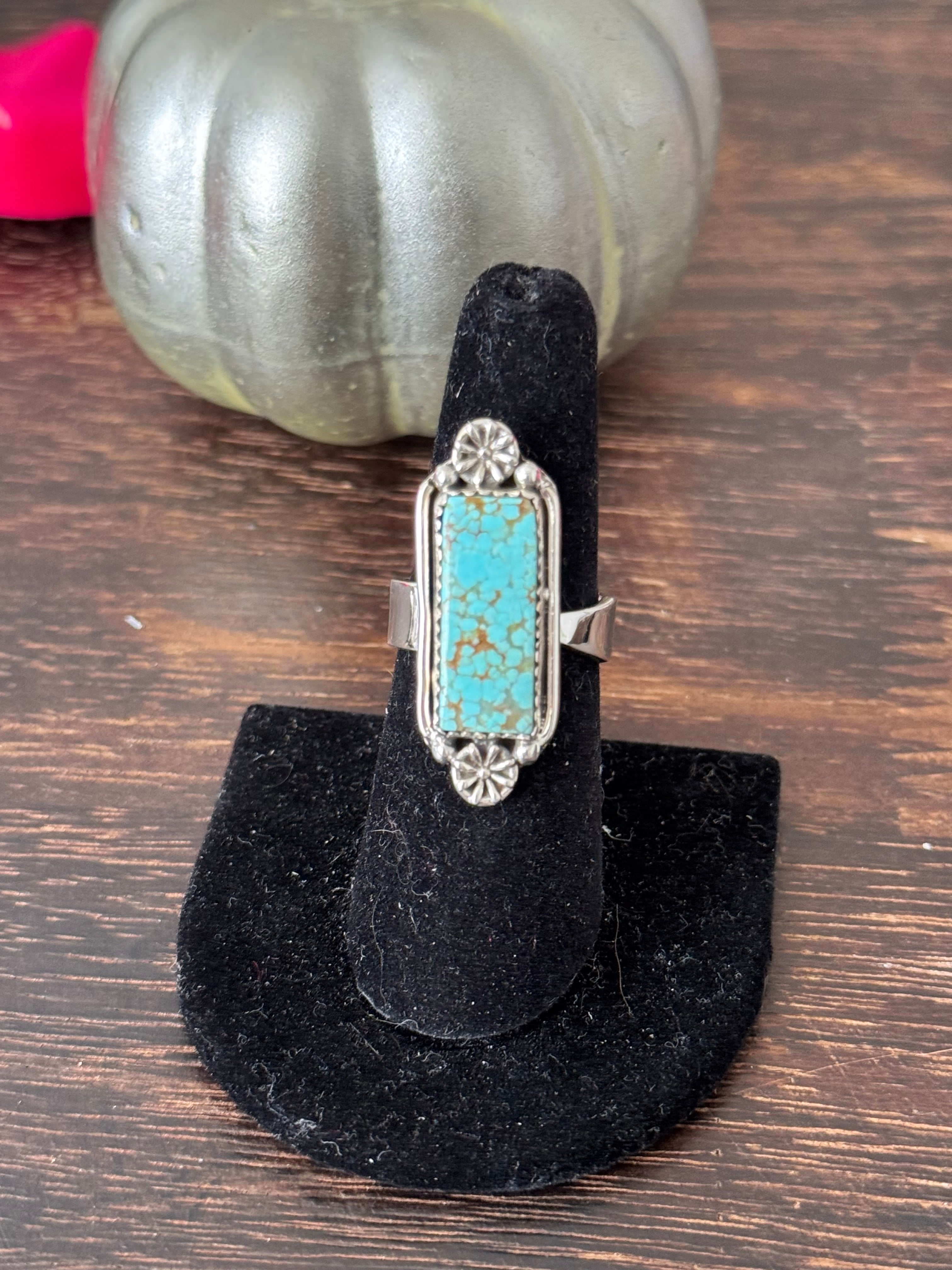 Southwest Handmade Number 8 Turquoise & Sterling Silver Adjustable Ring