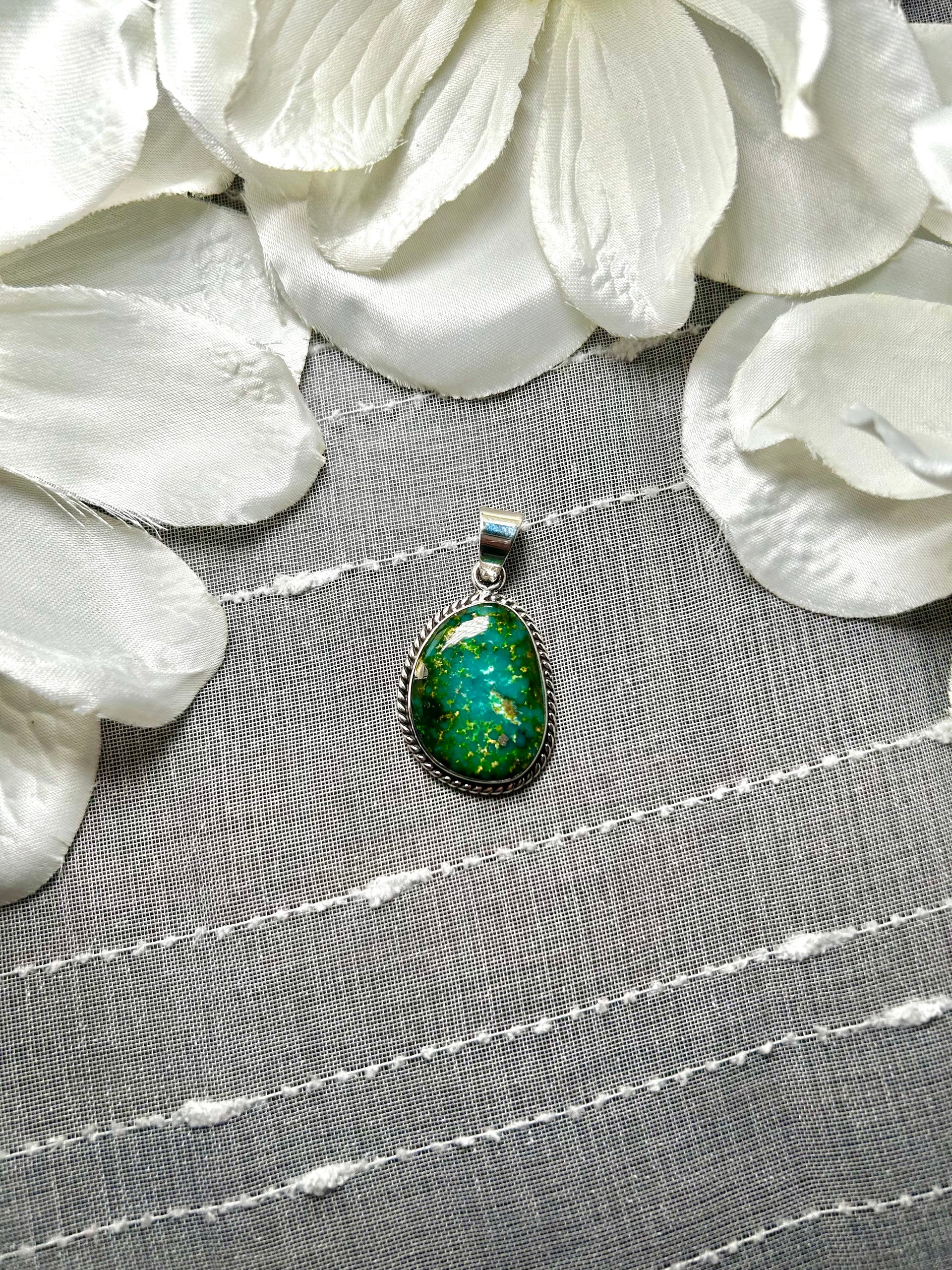 Navajo Made Sonoran Gold Turquoise & Sterling Silver Pendant