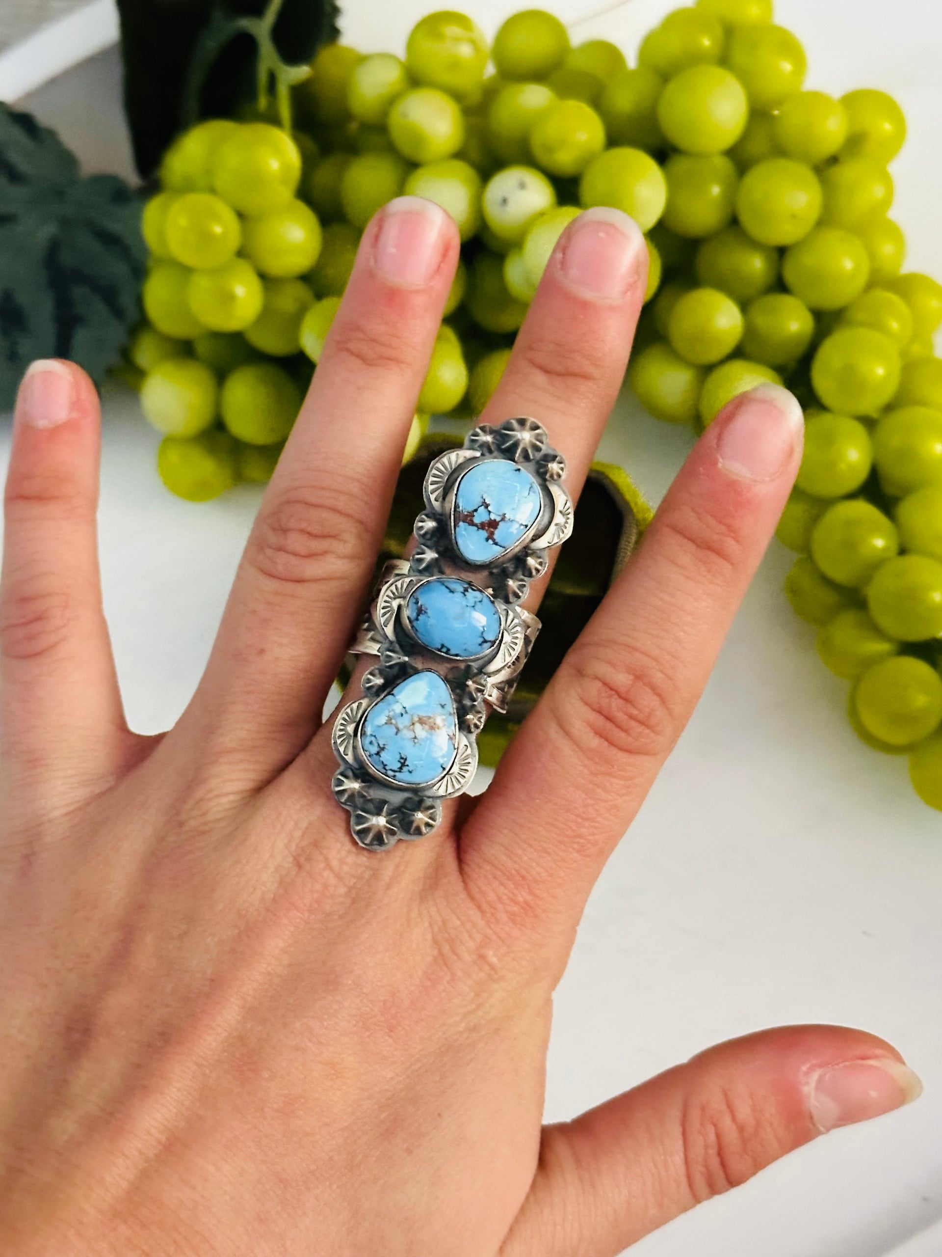 Tim Vandever Golden Hills Turquoise & Sterling Silver Ring Size 9
