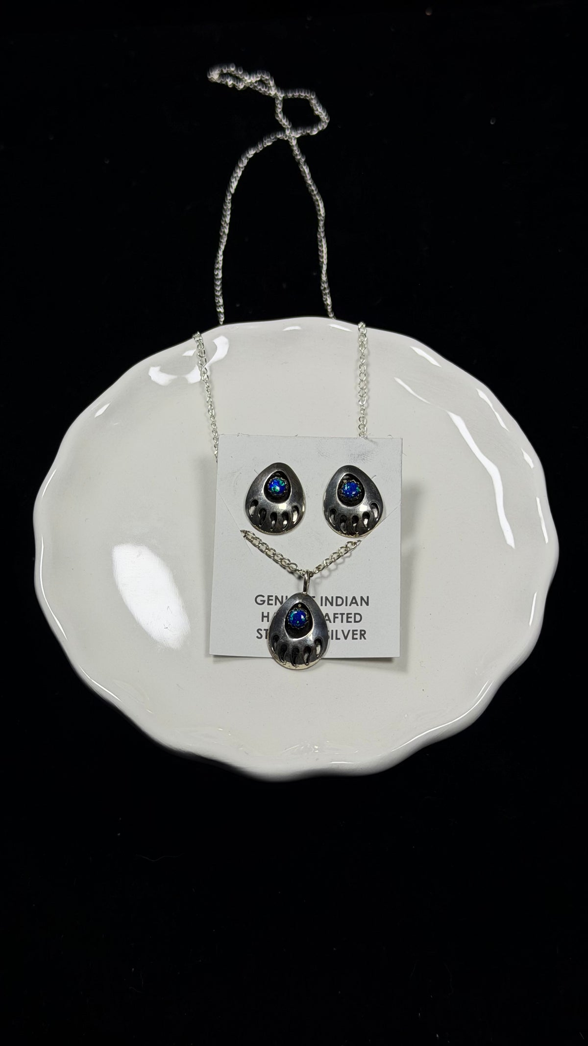 Navajo Made Opal (Man Made) and Sterling Silver Necklace Set