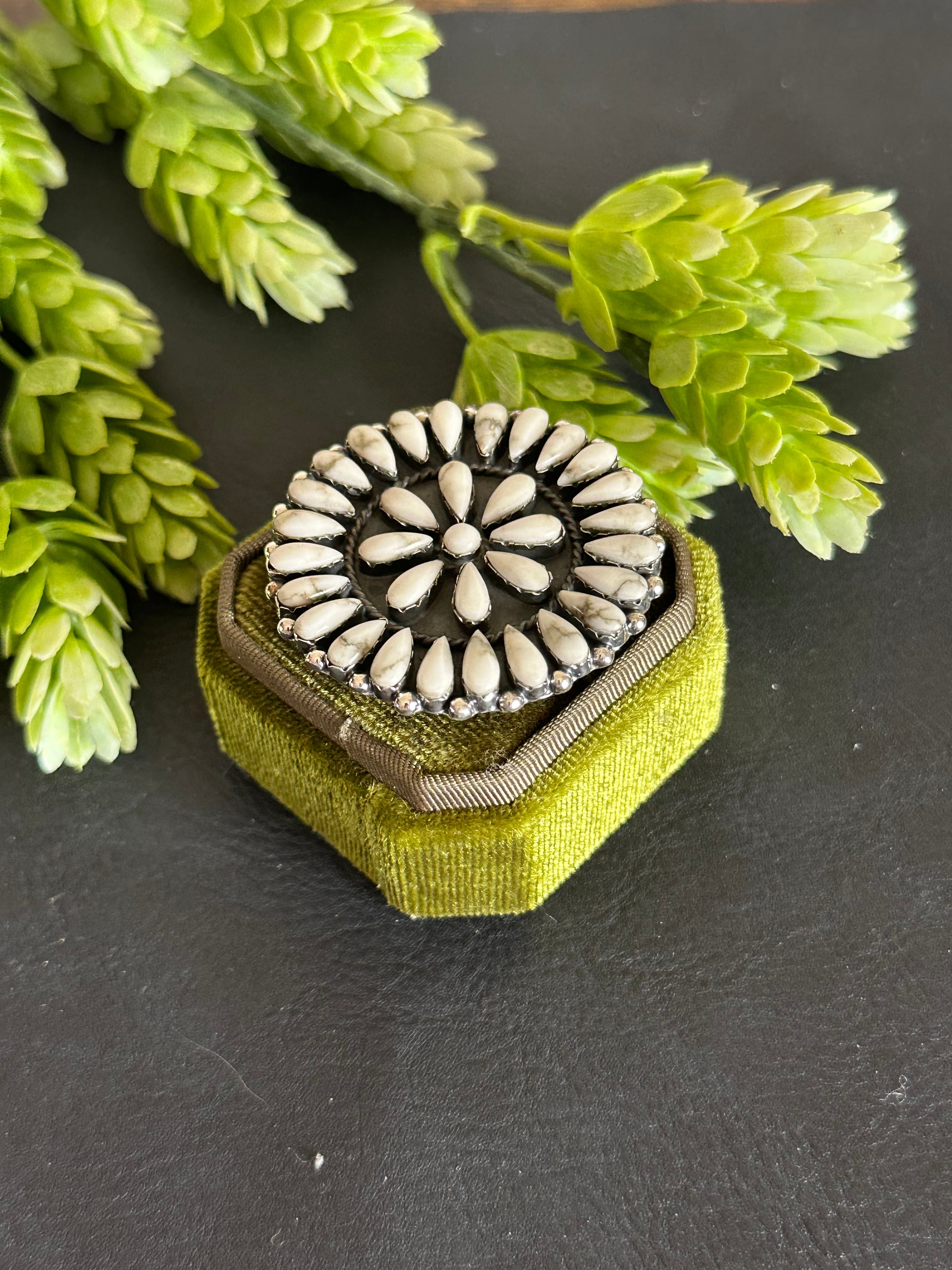 Southwest Handmade Howlite & Sterling Silver Adjustable Cluster Ring