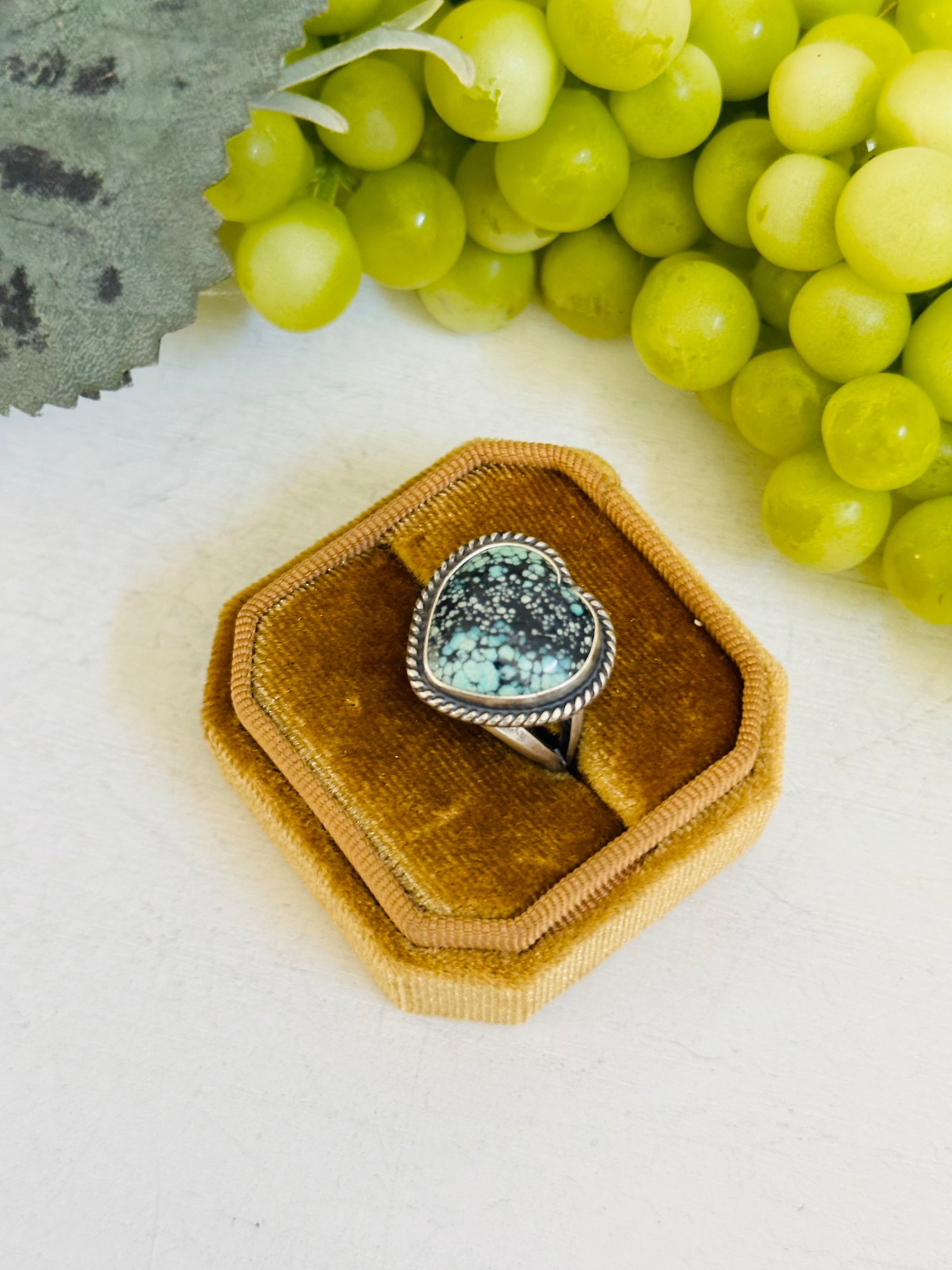 Navajo Made New Lander Varicsite & Sterling Silver Adjustable Heart Ring