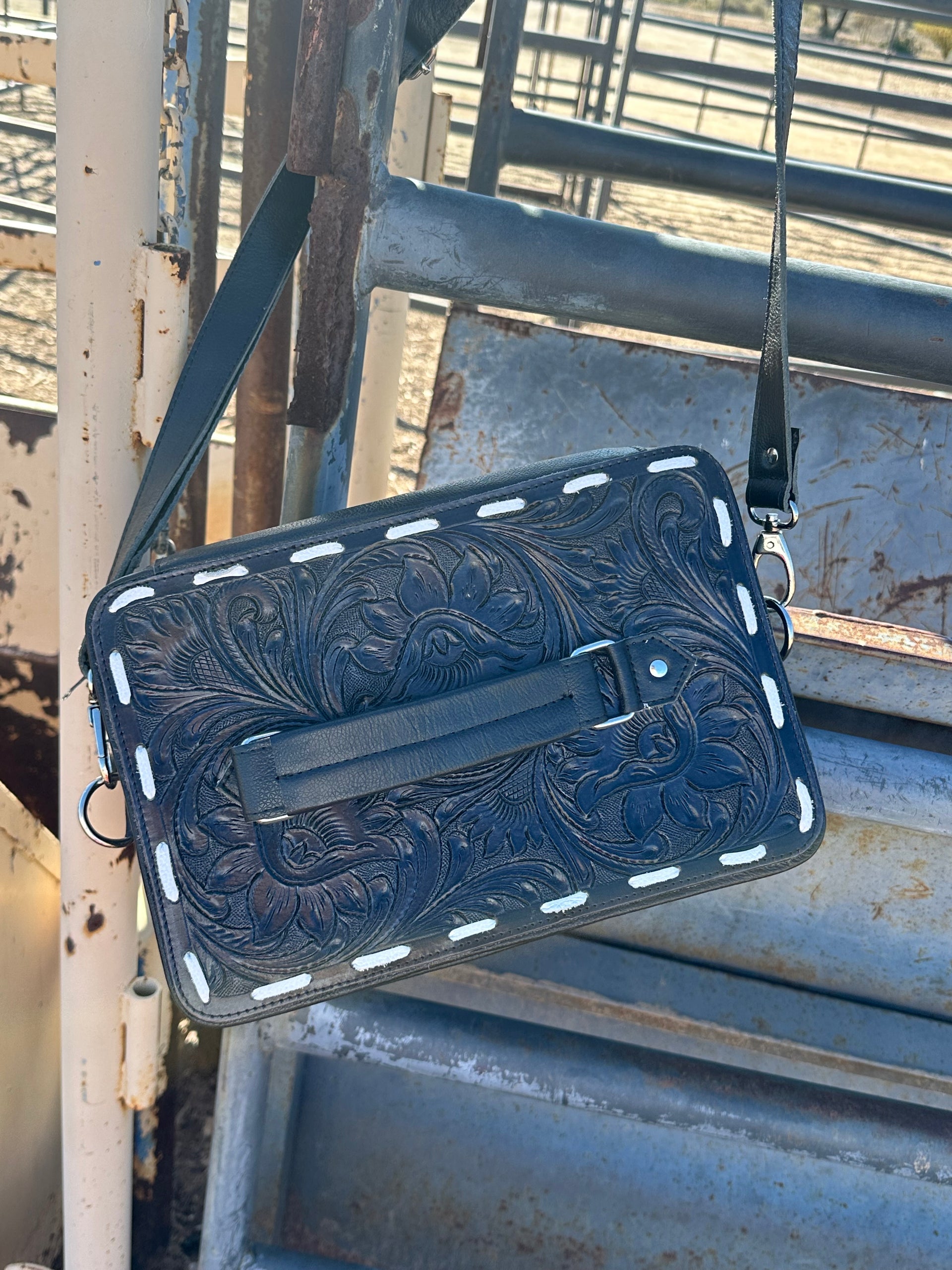 Double Layered Genuine Tooled Leather & Cowhide Jewelry Box